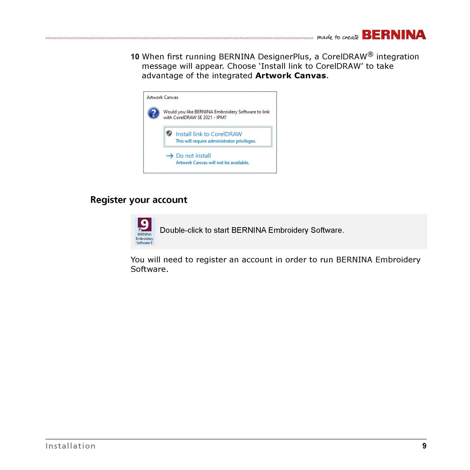 BERNINA Embroidery Software 9 Quick Start Guide Manual - WIRE BOUND - COVERS