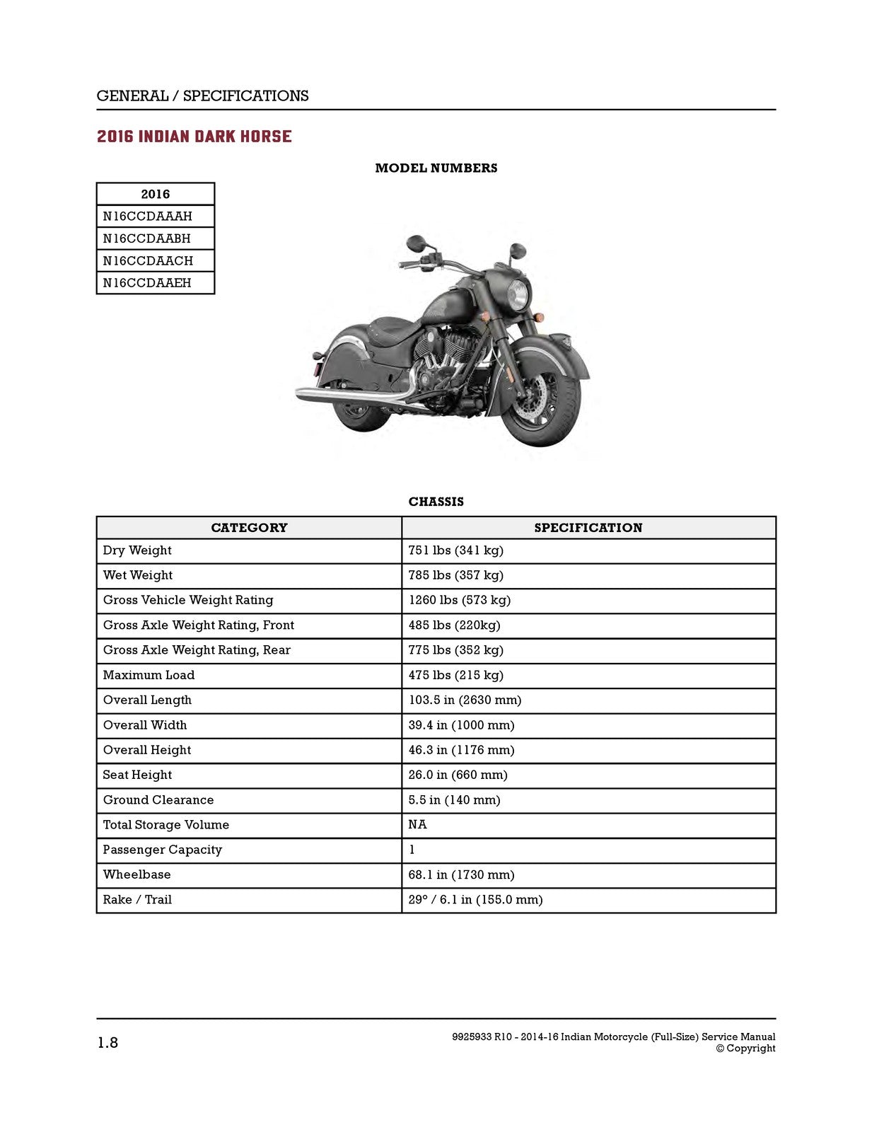 INDIAN Full Size Motorcycle Service Manual 2014-2016 - WIRE BOUND - TOUGH COVERS
