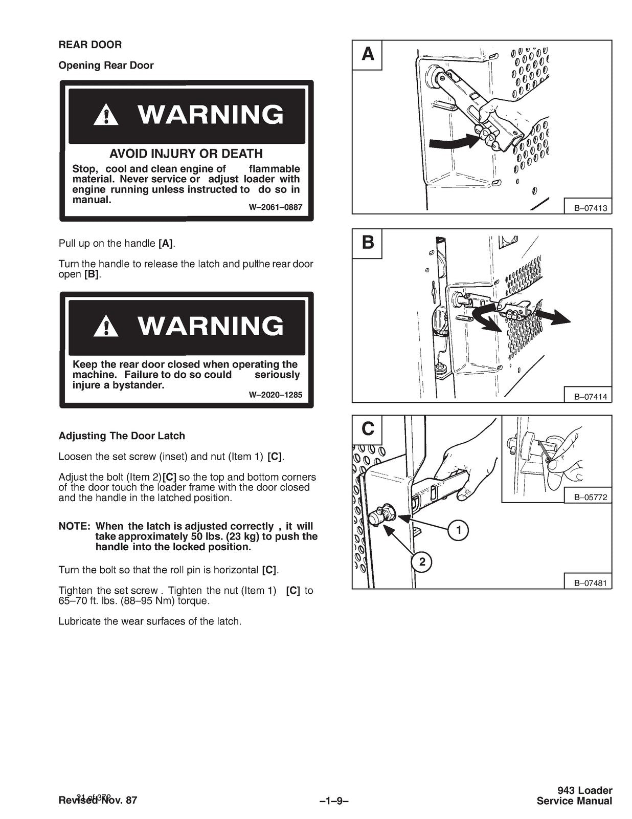 BOBCAT 943 Skid-Steer Loader Service Manual 1986 - BOUND - COVERS - XL FOLDOUTS