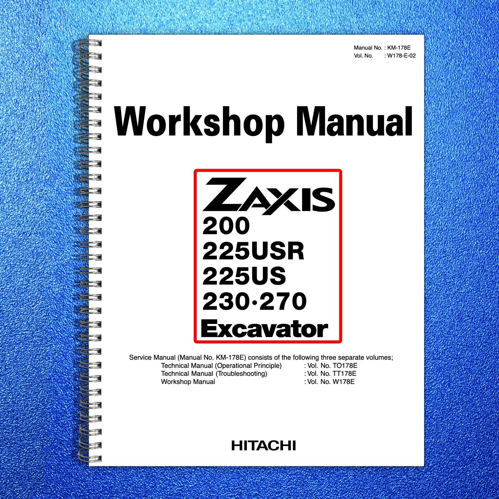 HITACHI ZAXIS 200-270 & Series 3 Technical & Service Manual BUNDLE - WIRE BOUND