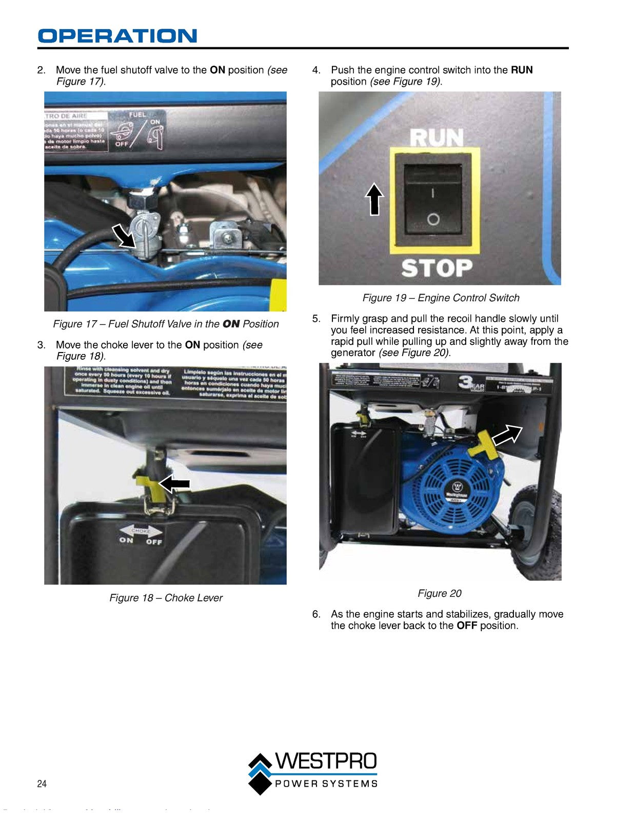 WESTINGHOUSE WHL 1000 2500 up to 7500 Portable Generator Owners Manual - BOUND