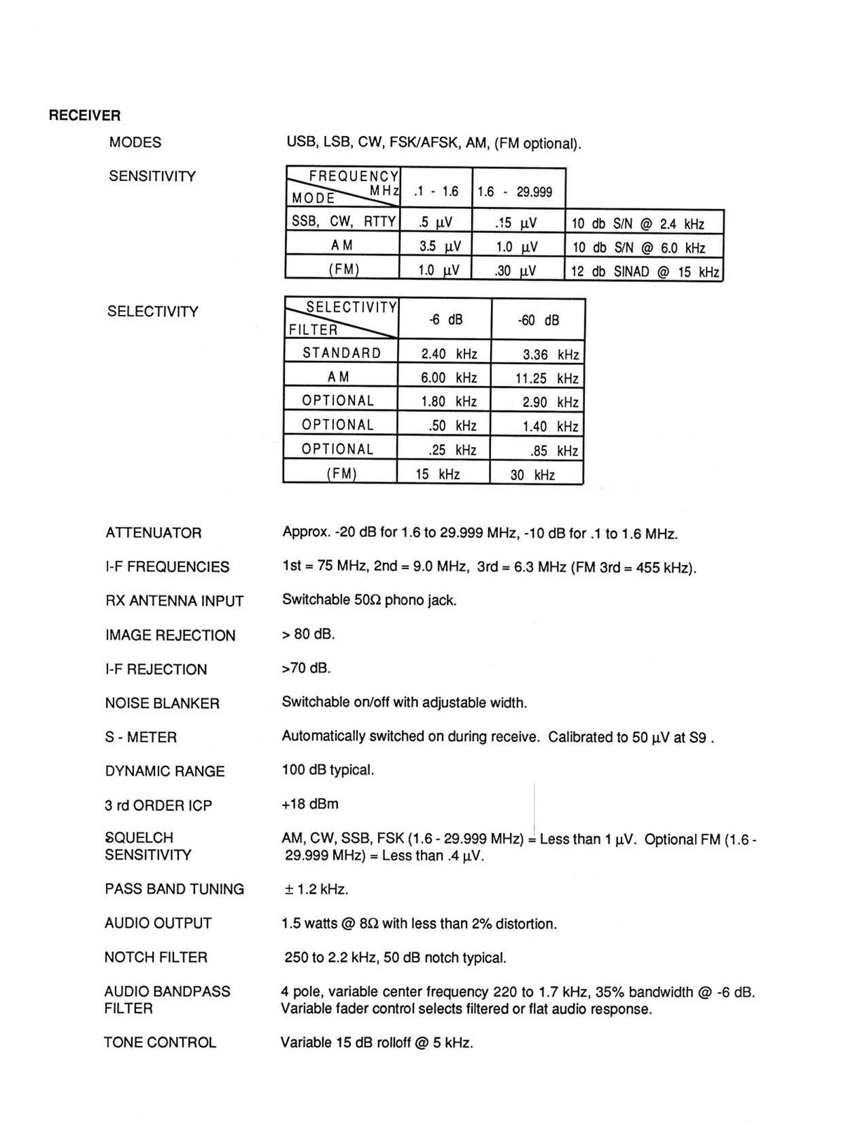 TEN TEC Paragon Model 585 All Band HF Receiver Owners Manual, FOLDOUTS
