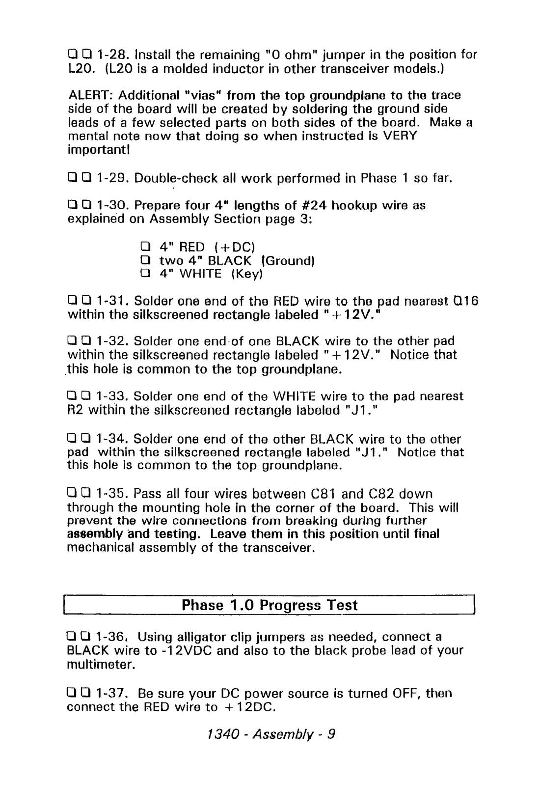 TEN TEC 1340 40 Meter CW Transceiver Instruction Manual - WIRE BOUND - COVERS