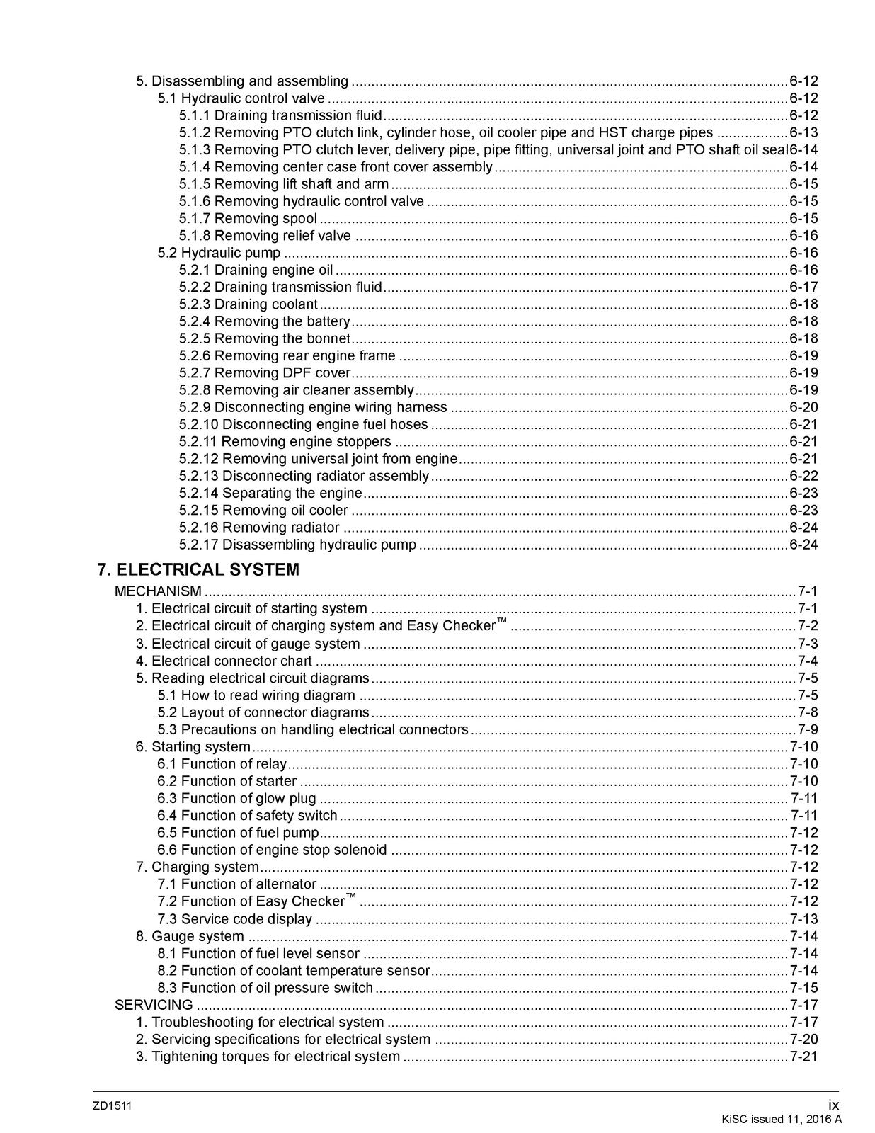 KUBOTA ZD1511 Zero Turn Workshop Manual 2016 - BOUND - COVERS - XL FOLDOUT PAGES