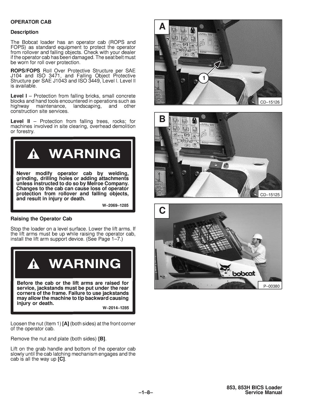 BOBCAT 853 853H Service Manual SN 512816001 508418001 509718001 Up 1995