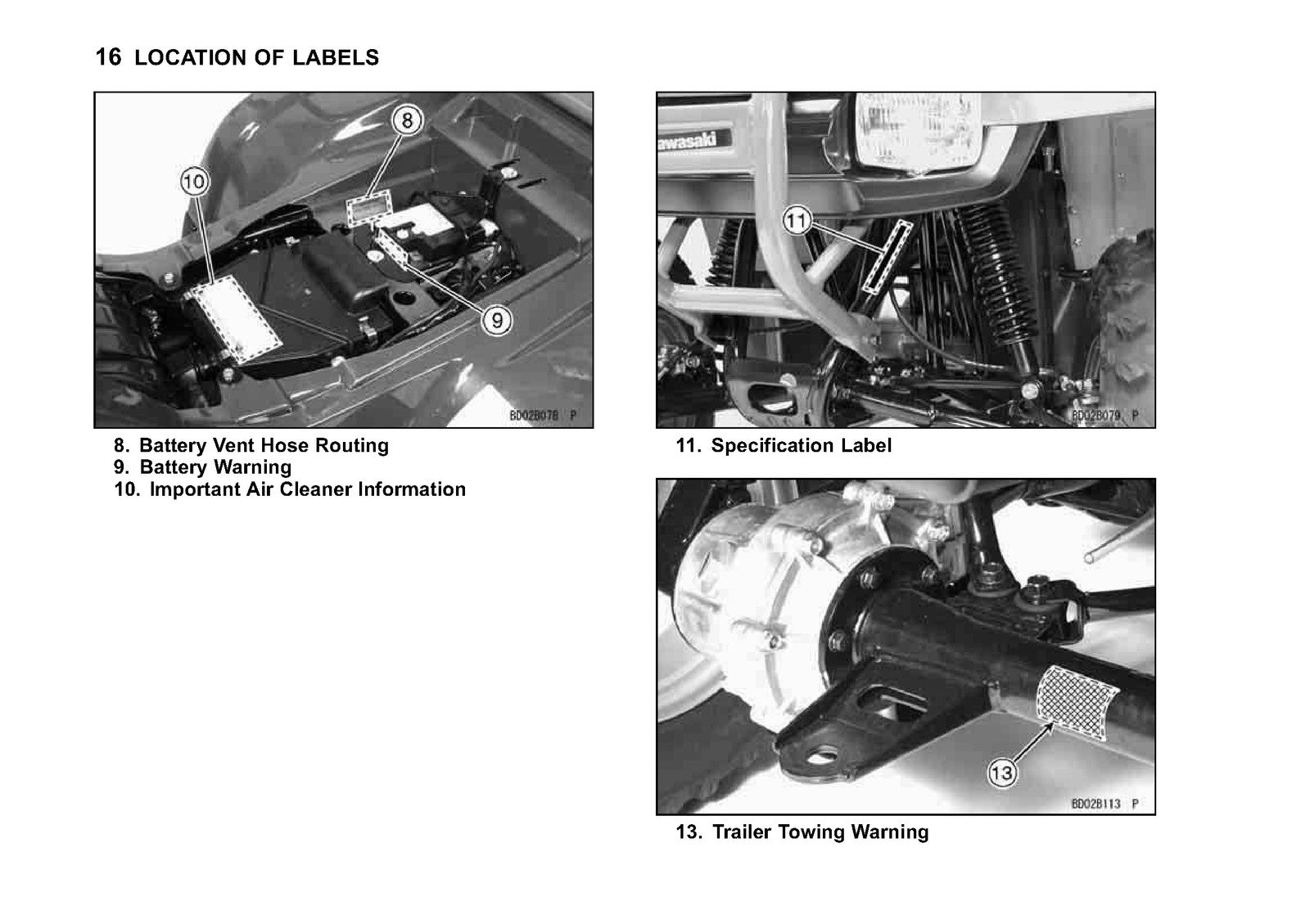 KAWASAKI Bayou 250 ATV Owners Manual 2011 - STEEL WIRE BOUND - PROTECTIVE COVERS