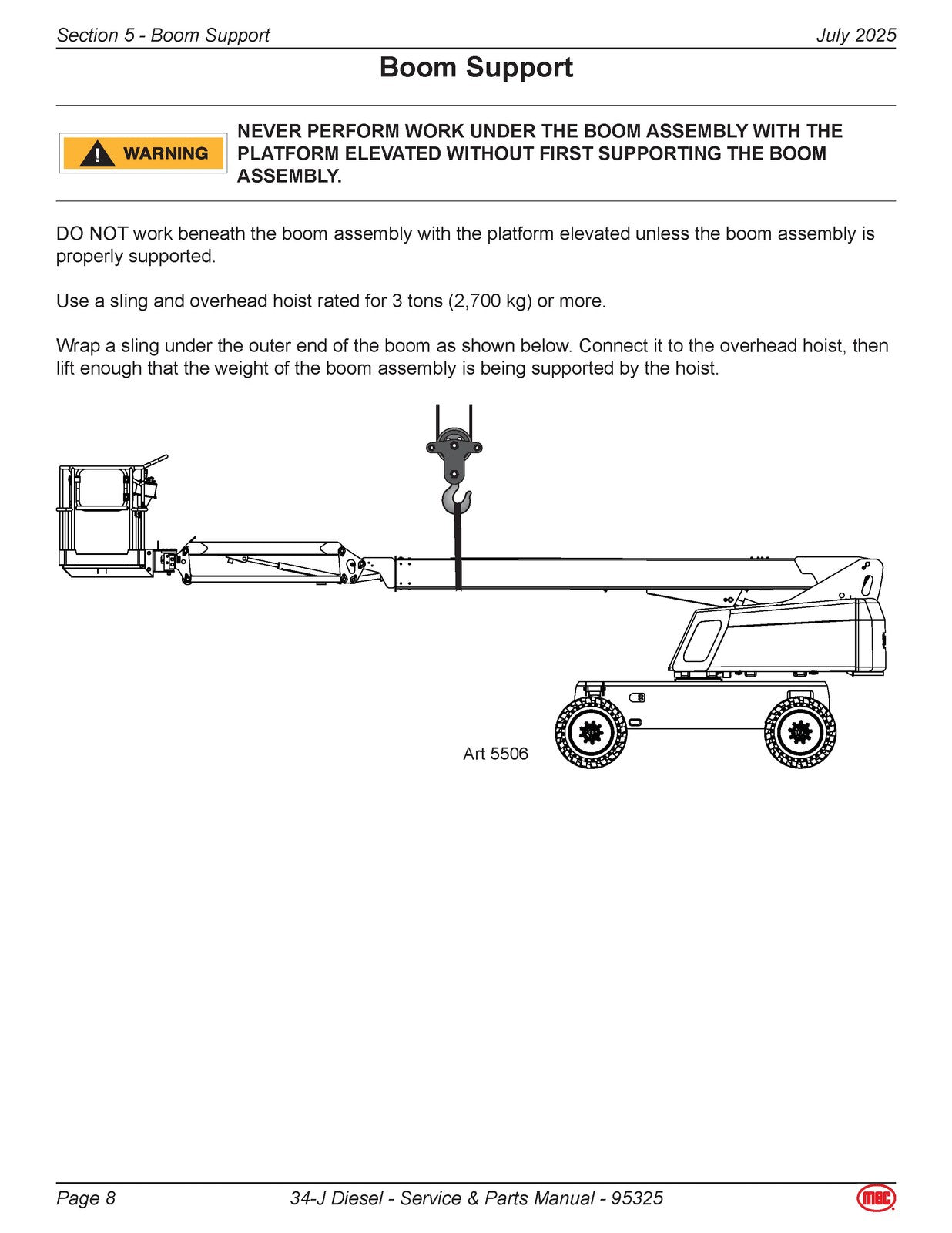 MEC 34-J Diesel Aerial Work Platform Service  Parts Manual - WIRE BOUND