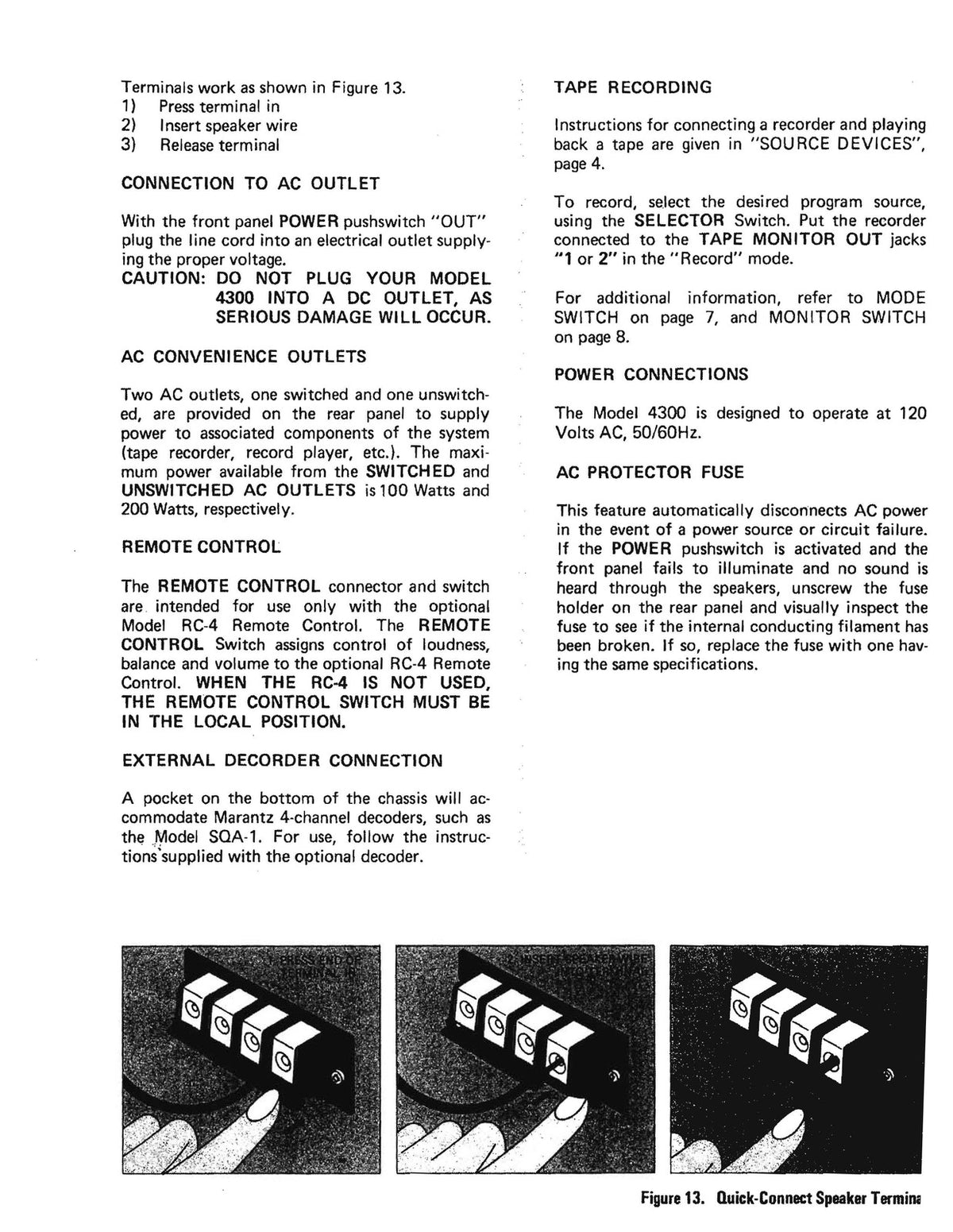MARANTZ 4300 Operators & Service Manual BUNDLE - STEEL WIRE BOUND - TOUGH COVERS
