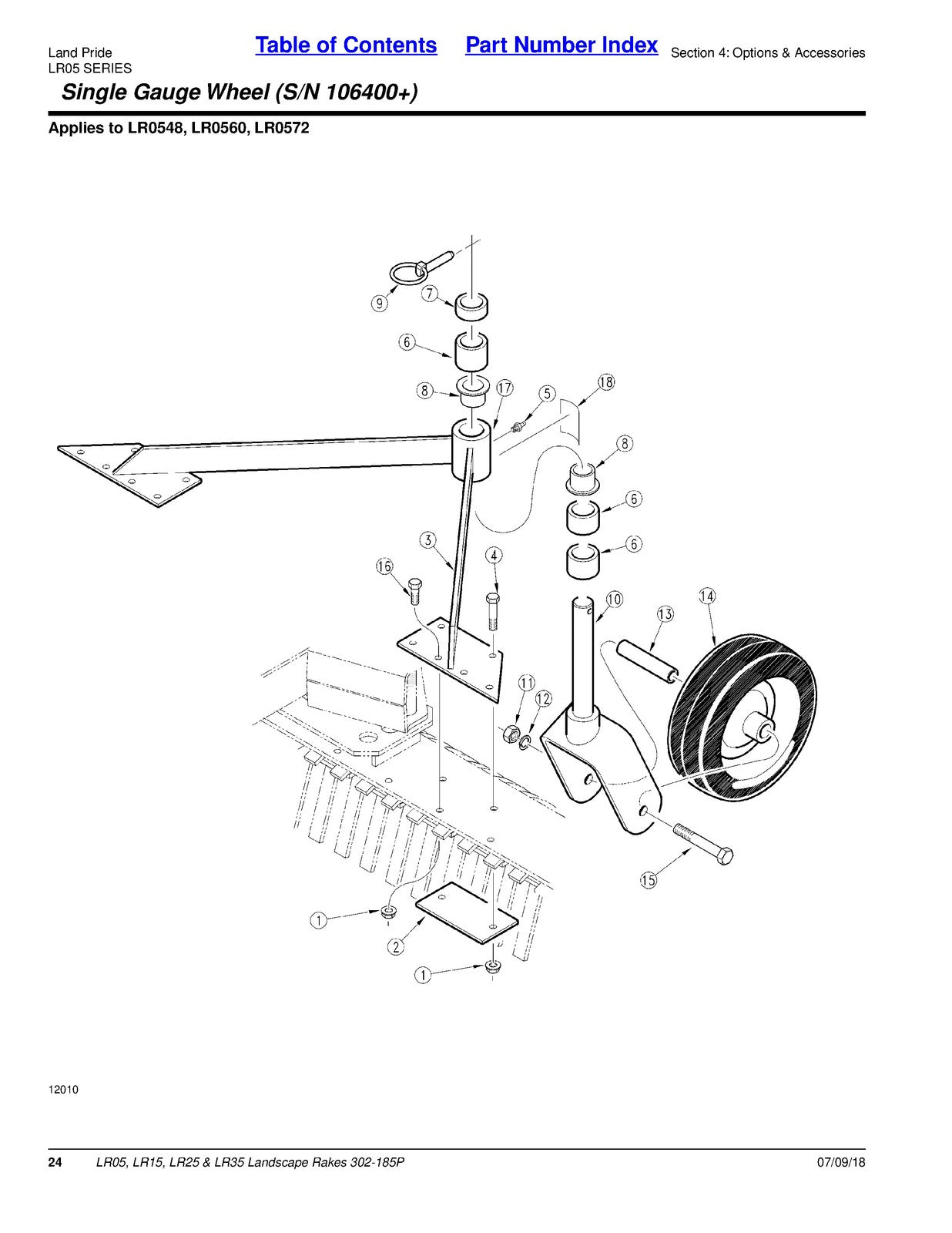 LAND PRIDE LR05 Series Landscape Rakes Parts Manual 2018 - WIRE BOUND - COVERS