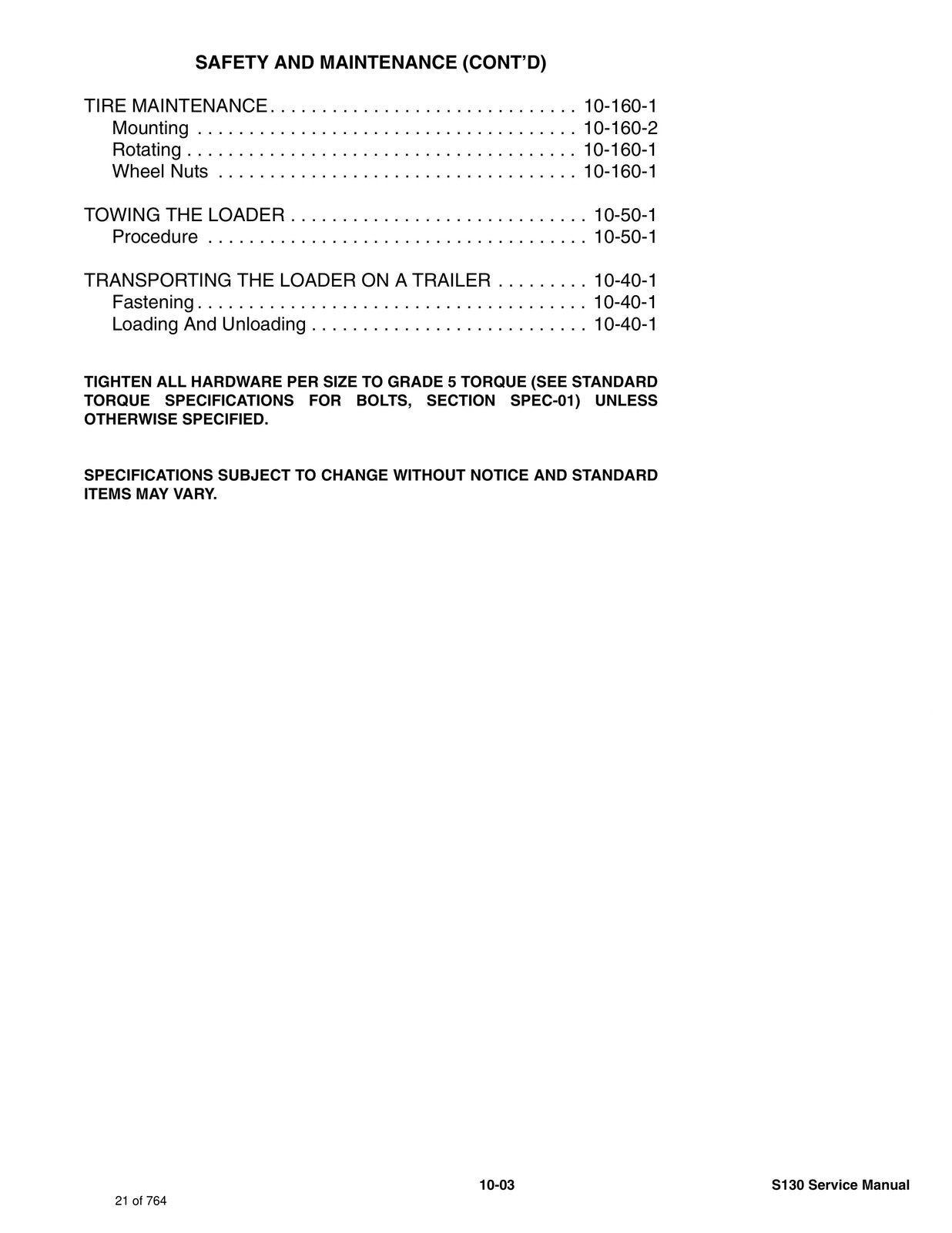 BOBCAT S130 Skid Steer Loader SN 529211001 and Up - BOUND - COVERS - XL FOLDOUTS