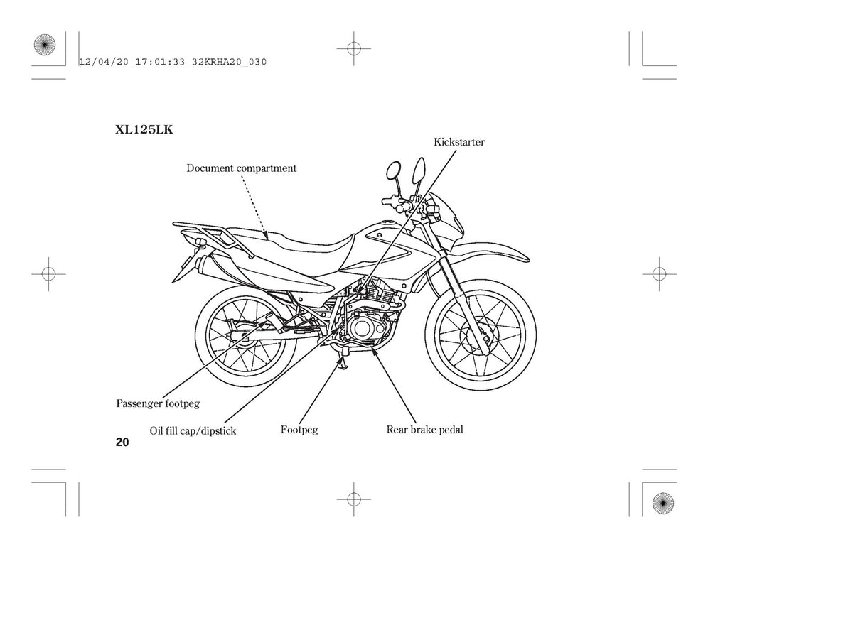 HONDA XR125L XL125L Owners Manual 2012 - STEEL WIRE BOUND - PROTECTIVE COVERS
