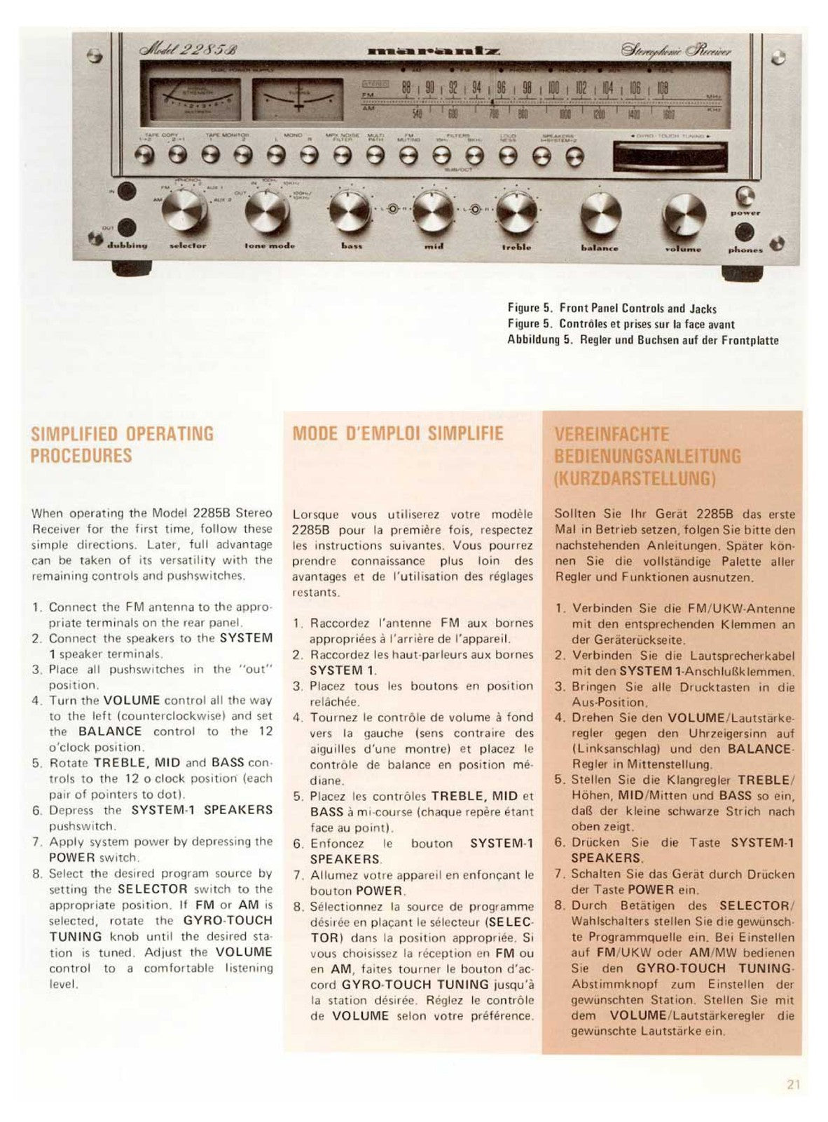 MARANTZ 2285B Receiver Instruction Manual - STEEL WIRE BOUND - PROTECTIVE COVERS