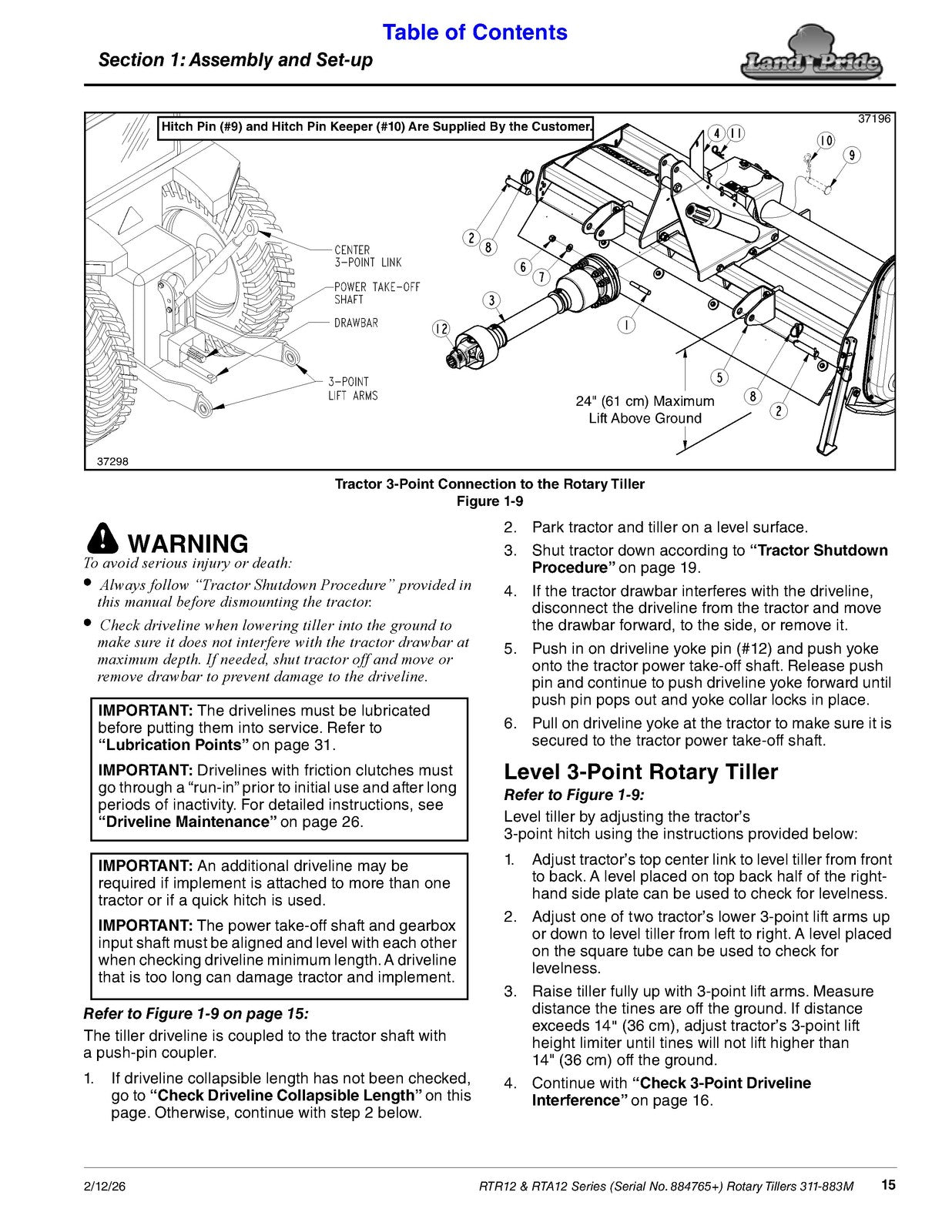 LAND PRIDE RTA12 Series Forward Rotation Rotary Tillers Operators Manual - BOUND