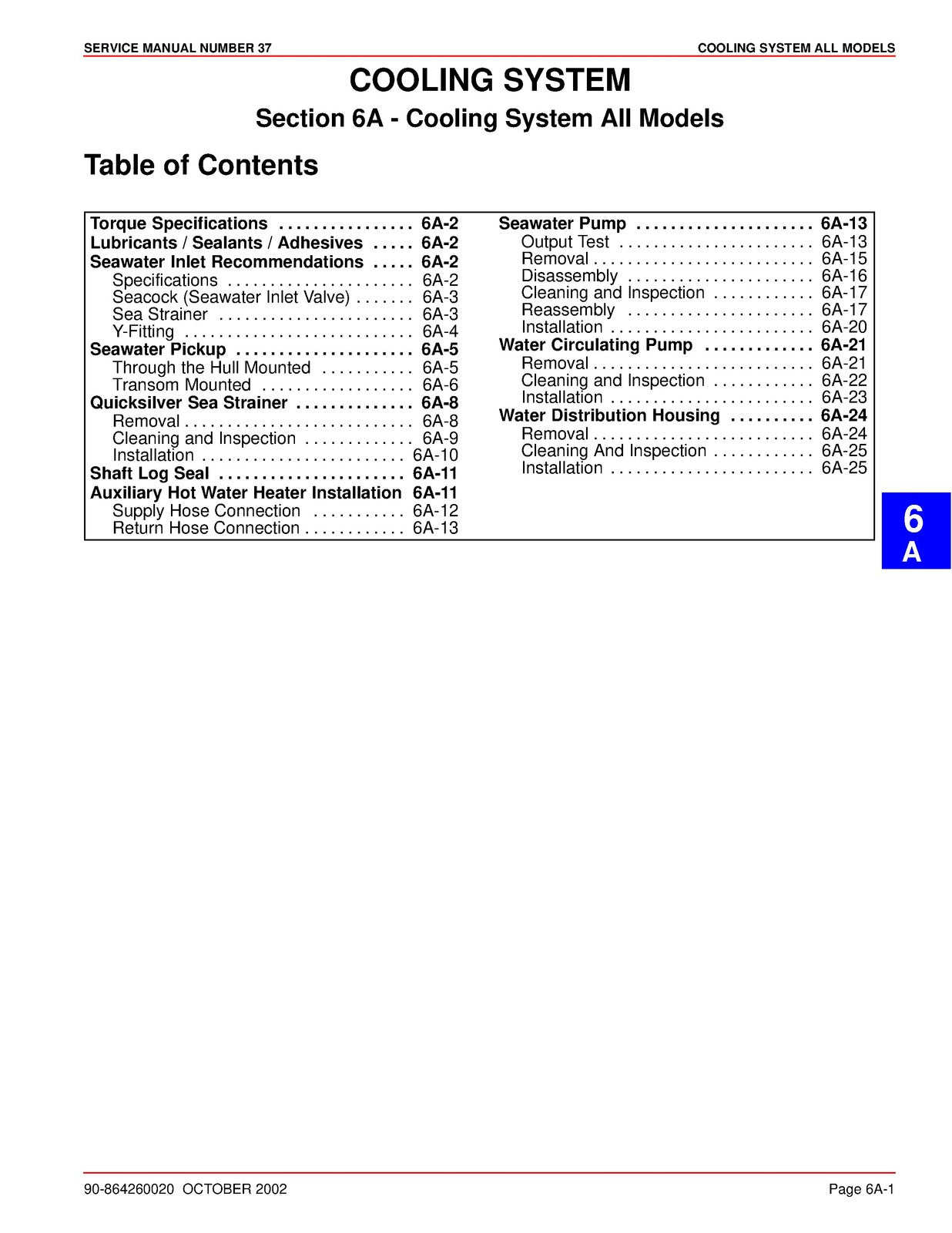 MERCURY MERCRUISER Dry Joint Marine Engines Service Manual 2002 - WIRE BOUND