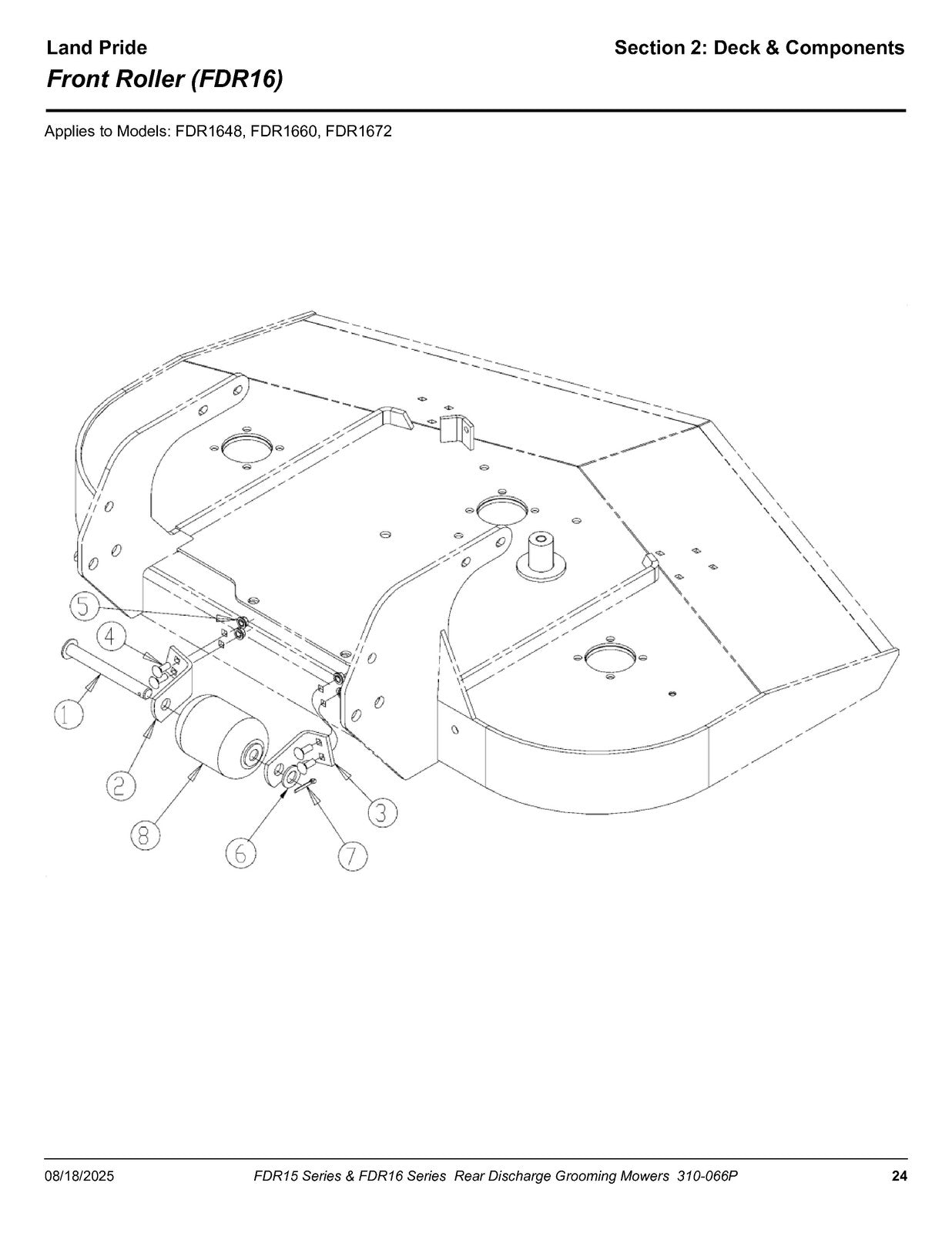 LAND PRIDE FDR15 FDR16 Series Grooming Mowers Parts Manual 2025 - WIRE BOUND