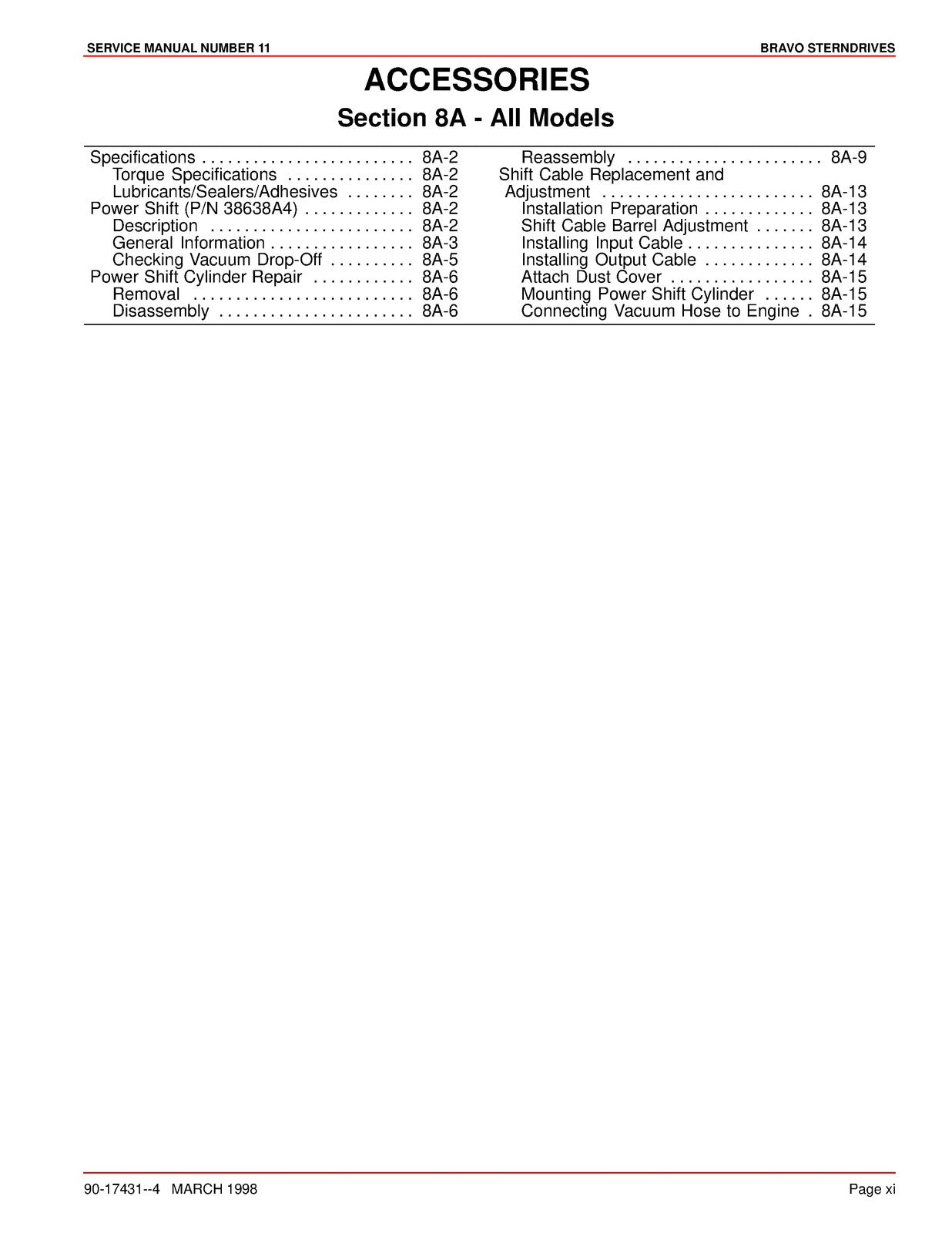 MERCURY MERCRUISER Bravo One Two Three Sterndrives Service Manual 1998 - BOUND