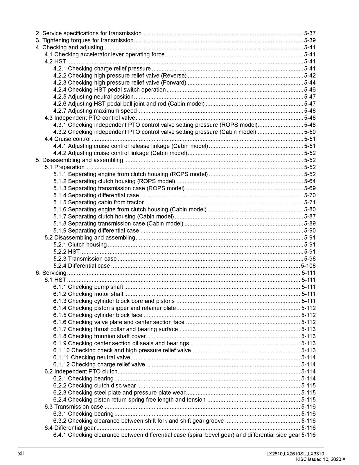 KUBOTA LX2610 LX2610SU LX3310 WORKSHOP MANUAL - BOUND - COVERS - XL FOLDOUTS
