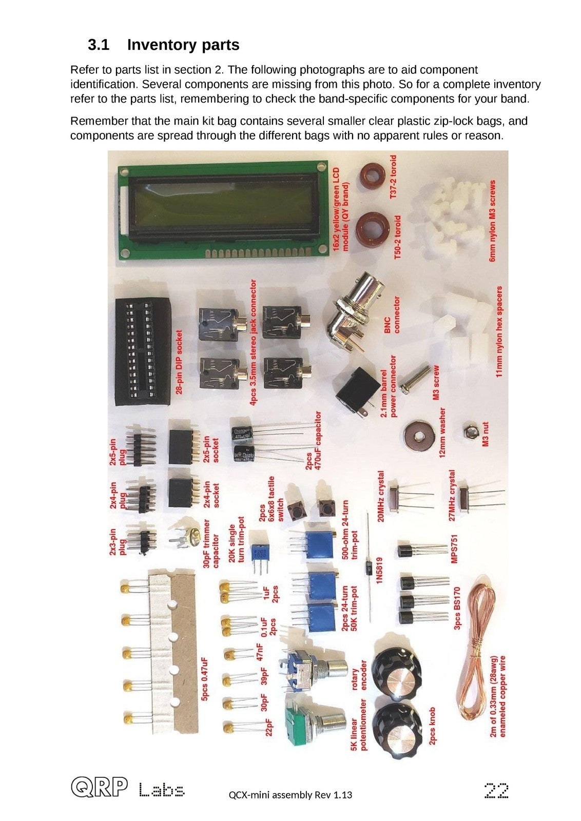 QRP LABS QCX-Mini for PCB Rev 1 and 2 Assembly Manual - WIRE BOUND - COVERS