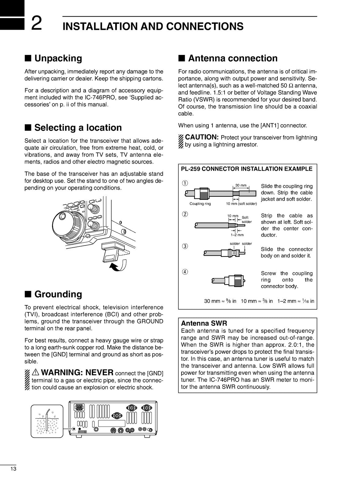 ICOM IC-746PRO HF VHF All Mode Transceiver Instruction Manual - WIRE BOUND
