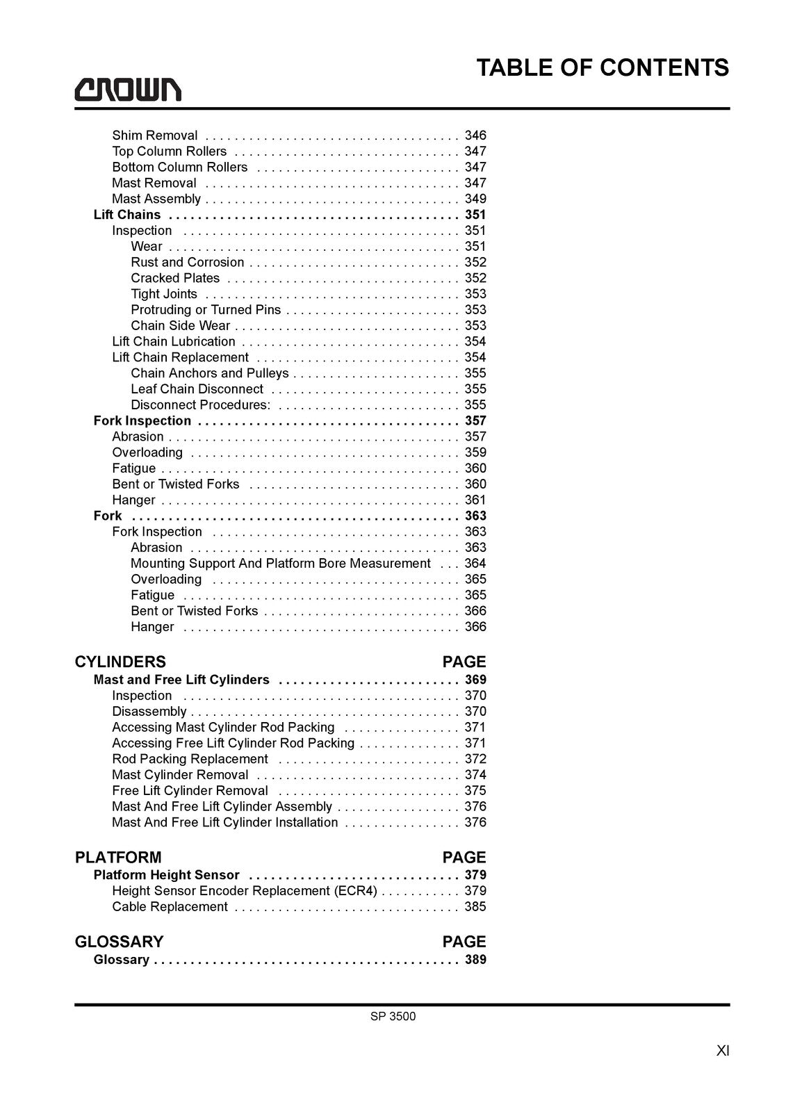 CROWN SP 3500 Series Maintenance Manual - STEEL WIRE BOUND - PROTECTIVE COVERS