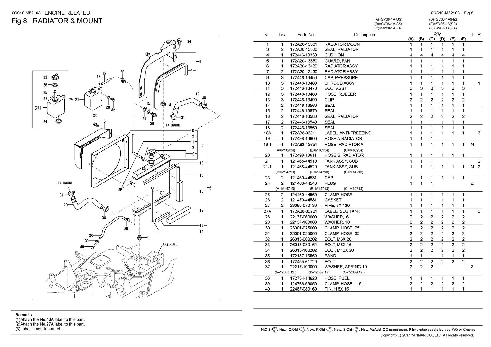 YANMAR SV08-1A Excavator Parts Catalog Manual 2017 - WIRE BOUND - TOUGH COVERS