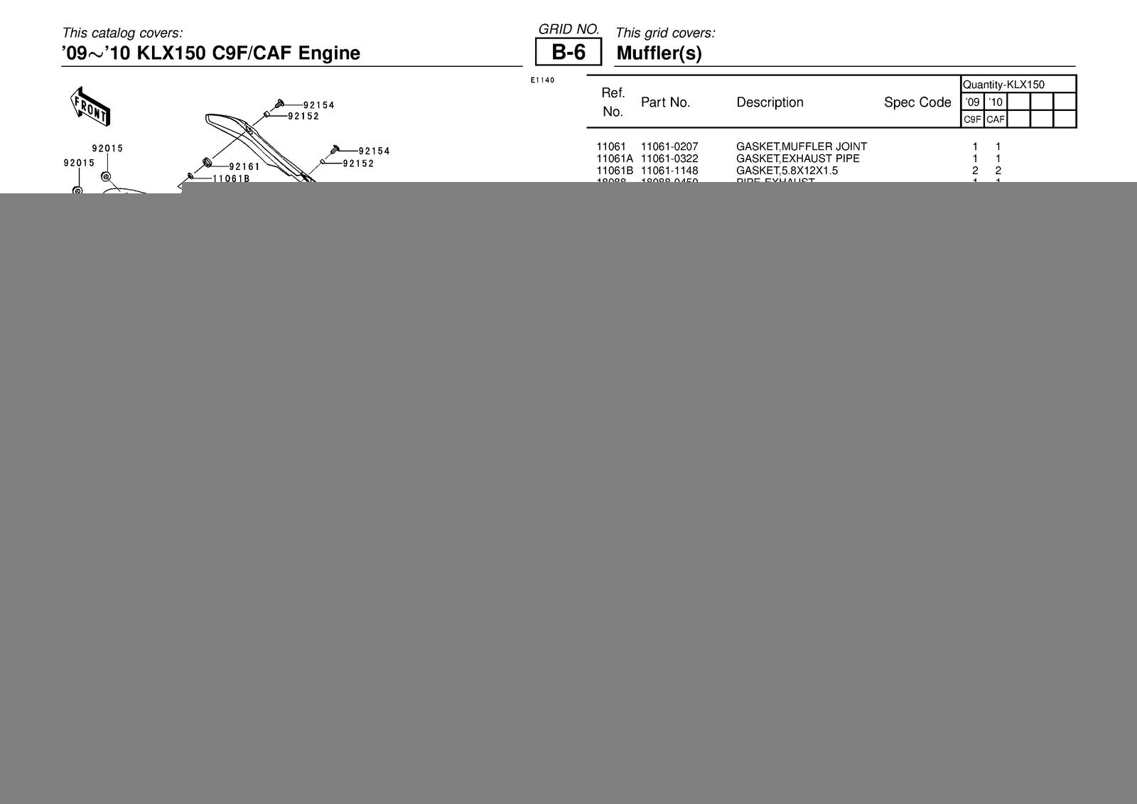 KAWASAKI KLX150 C9F CAF Parts Catalog Manual 2009 2010 - WIRE BOUND - COVERS