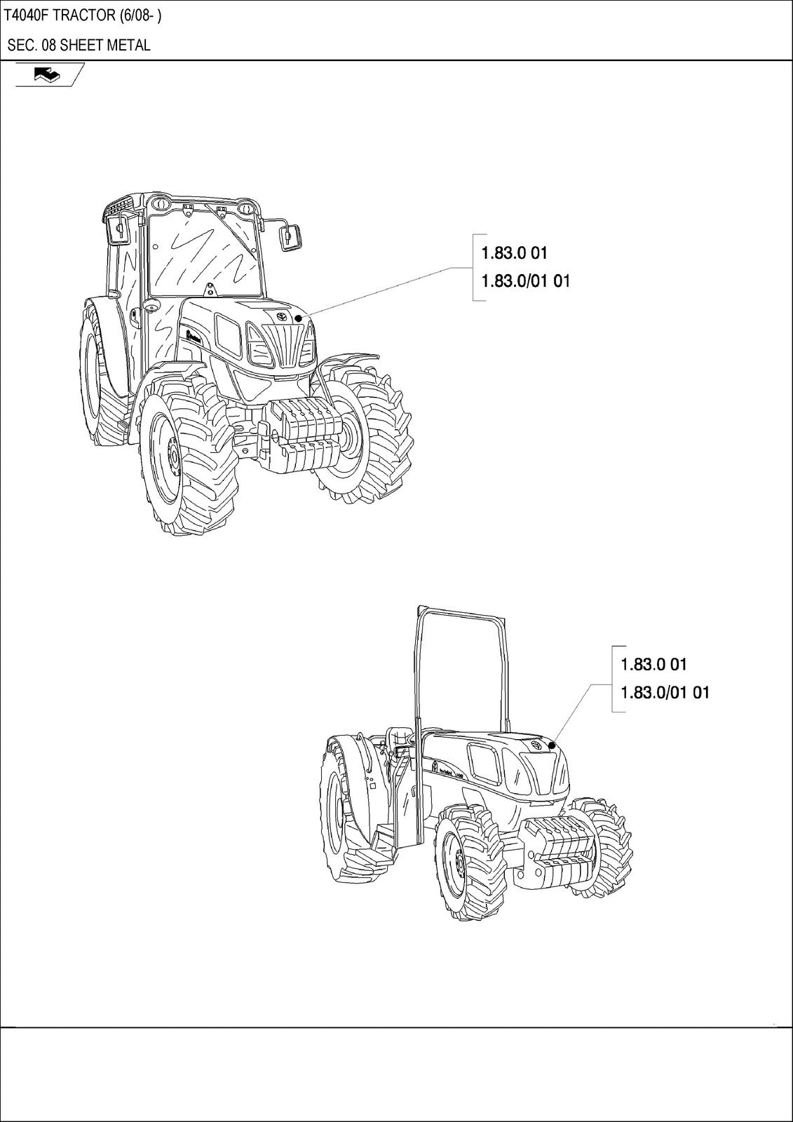 NEW HOLLAND T4040F Tractor Parts Catalogue Manual - WIRE BOUND - TOUGH COVERS