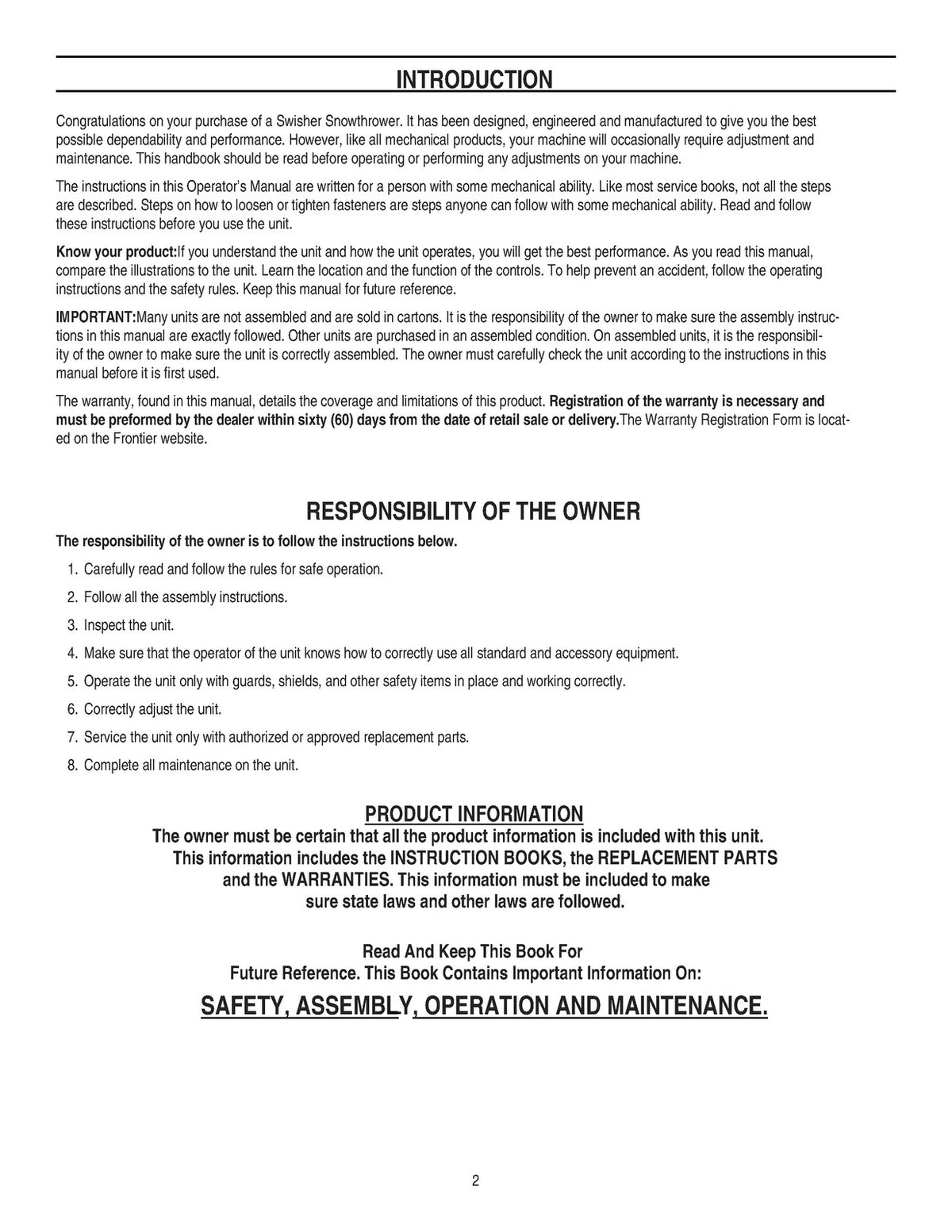 SWISHER 627851X07A Snow Thrower Owners Operators & Service & Parts Manual BUNDLE