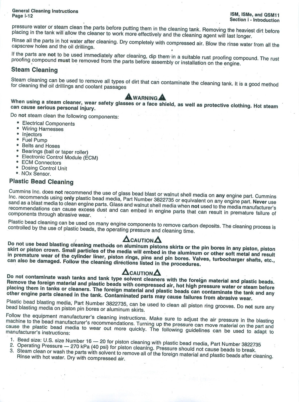 CUMMINS ISM ISMe QSM11 Engine Service Manual Vol 1 2011 - WIRE BOUND - COVERS