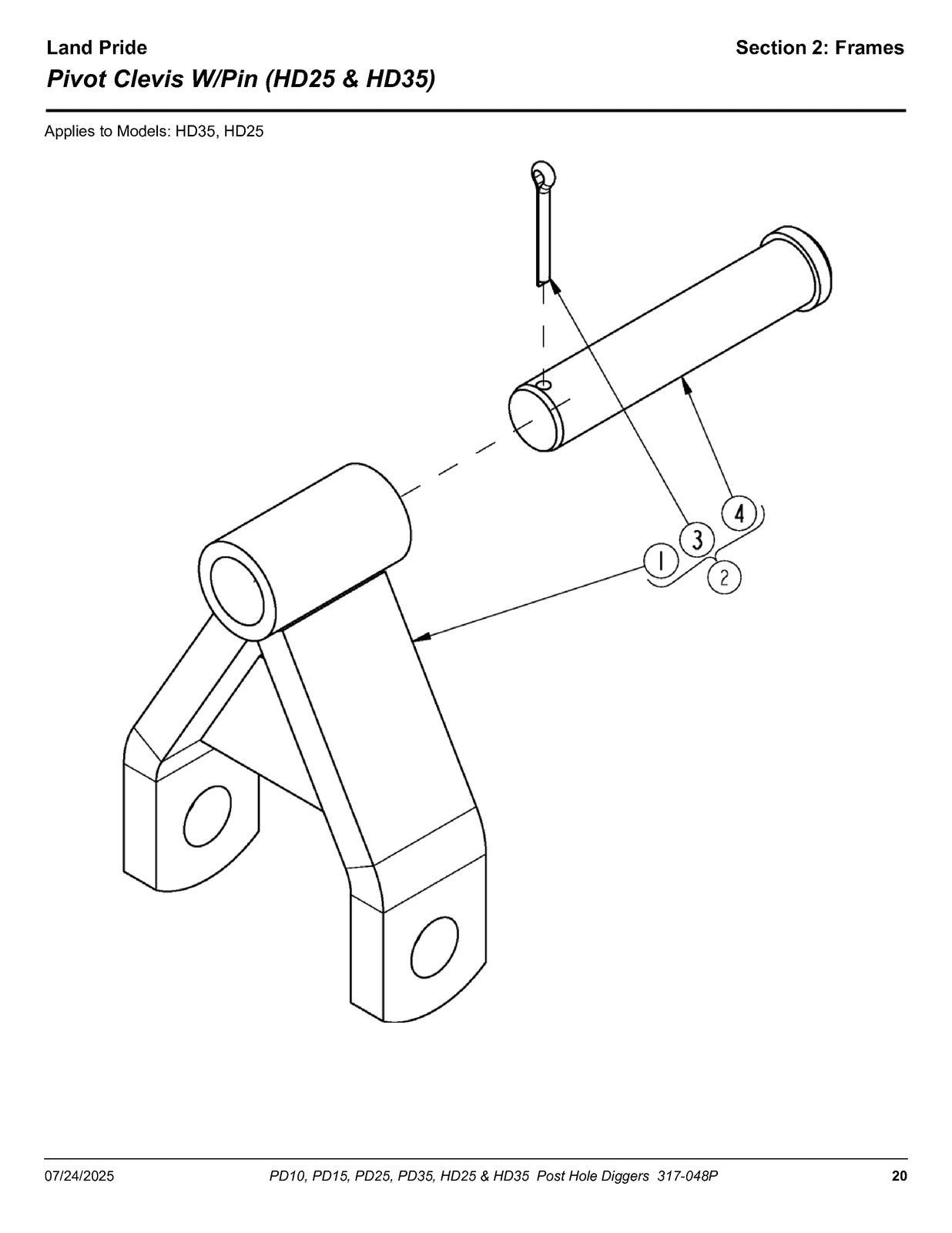 LAND PRIDE PD10 15 25 35 HD25 35 Post Hole Diggers Parts Manual 2025 - BOUND