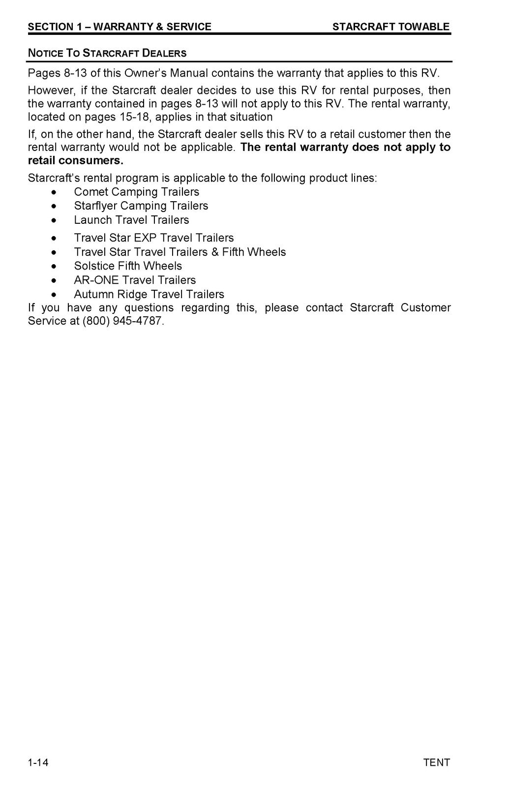 STARCRAFT Travel Star Travel Trailer Owners Manual 2015 - WIRE BOUND - COVERS