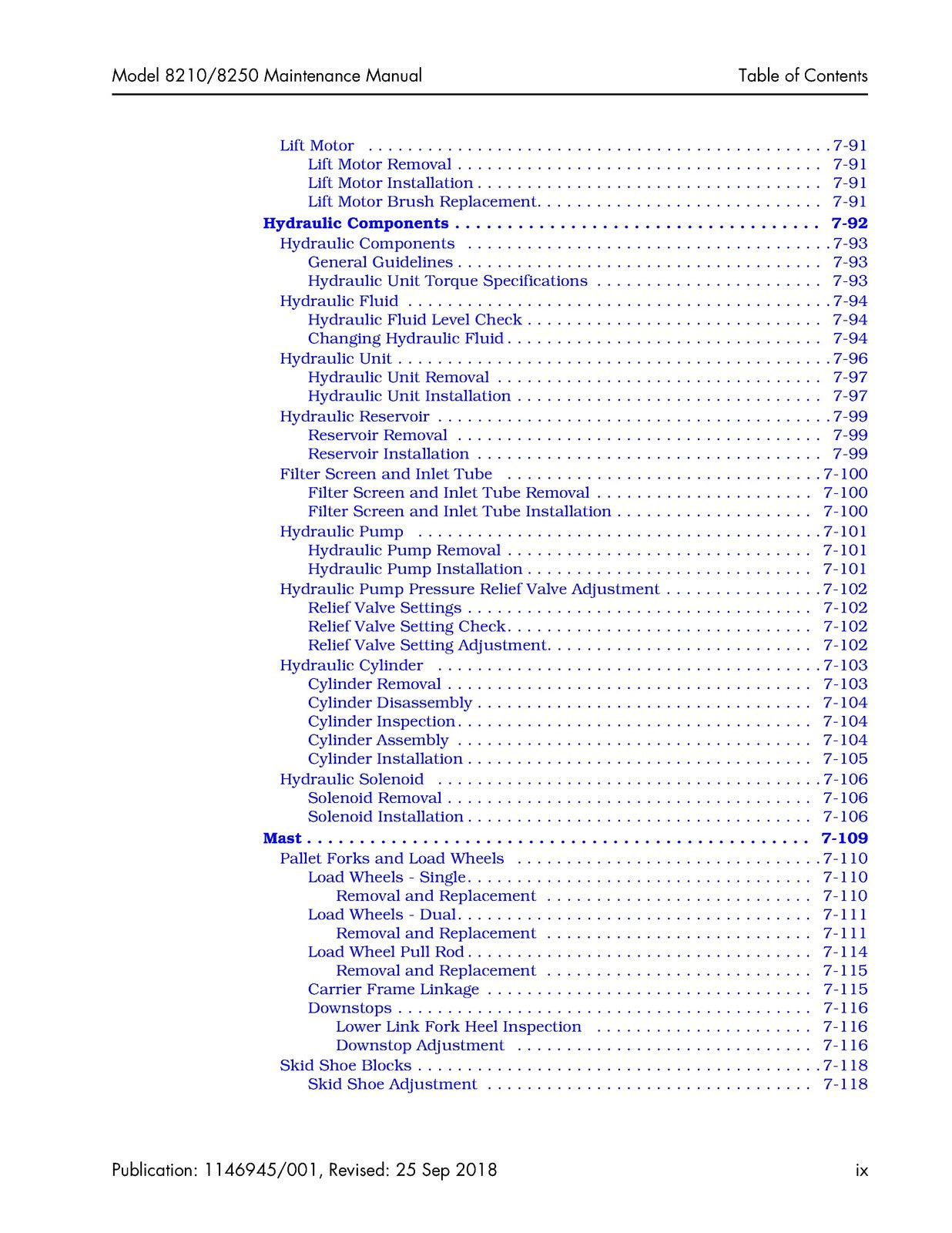 RAYMOND 8210 8250 Pallet Truck Maintenance Manual 2018, BOUND, COVERS, FOLDOUTS