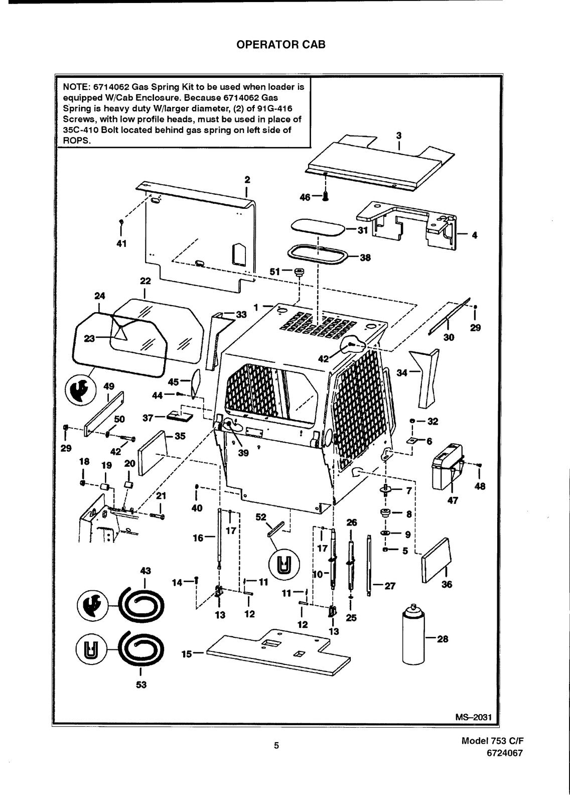 BOBCAT 753 753H Skid Steer Loader Parts Manual - STEEL WIRE BOUND - TOUGH COVERS