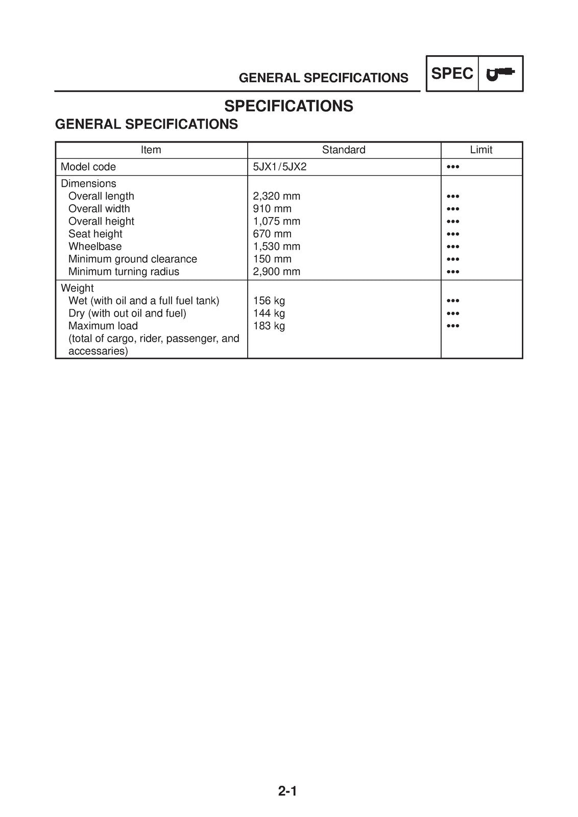 YAMAHA XVS125 Motorcycle Service Manual 2000 - BOUND - COVERS - XL FOLDOUT PAGES