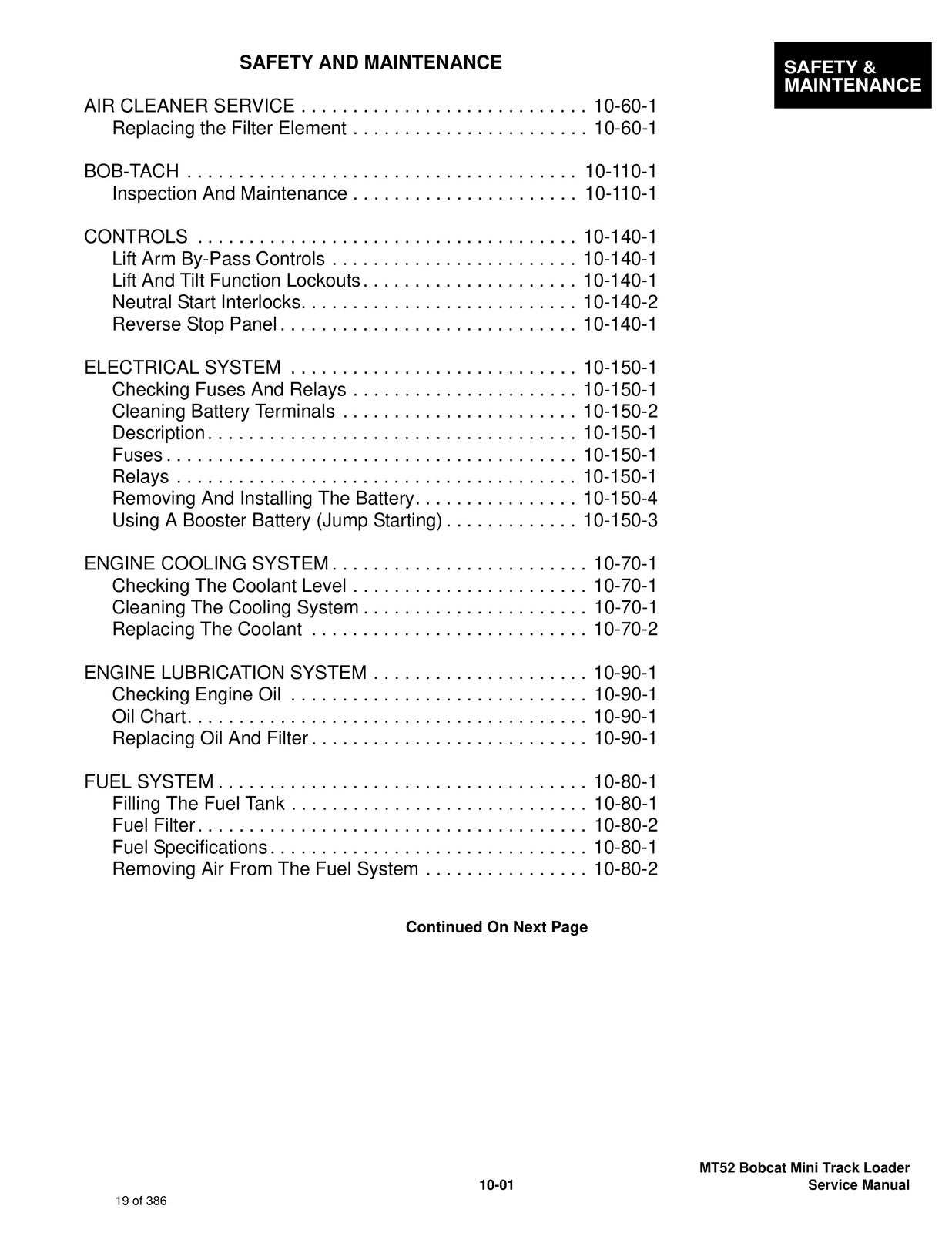 BOBCAT MT52 Mini Track Loader Service Manual SN 523611001 Up 2006, FOLDOUTS