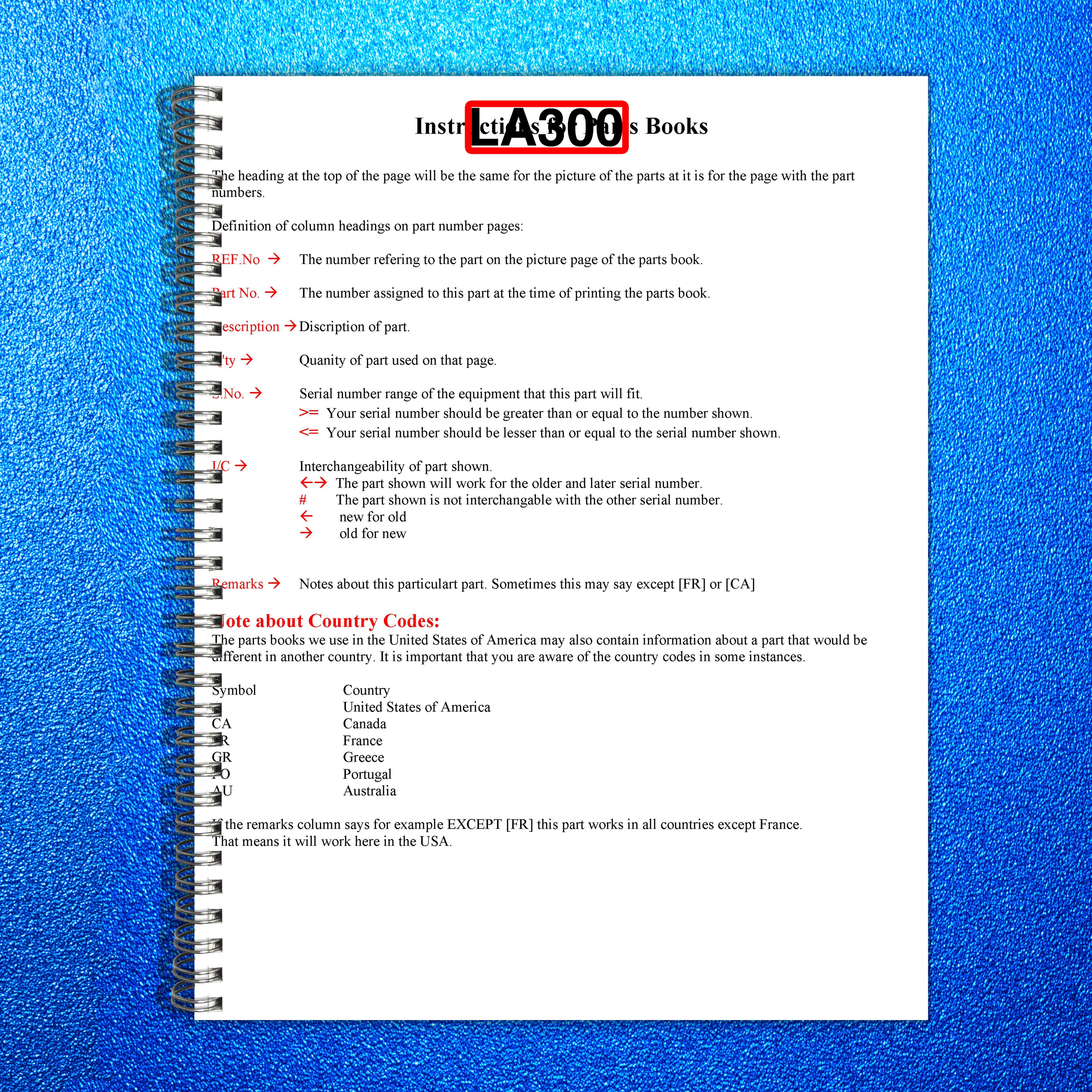 KUBOTA LA300 Loader Illustrated Parts List Manual - WIRE BOUND - TOUGH COVERS