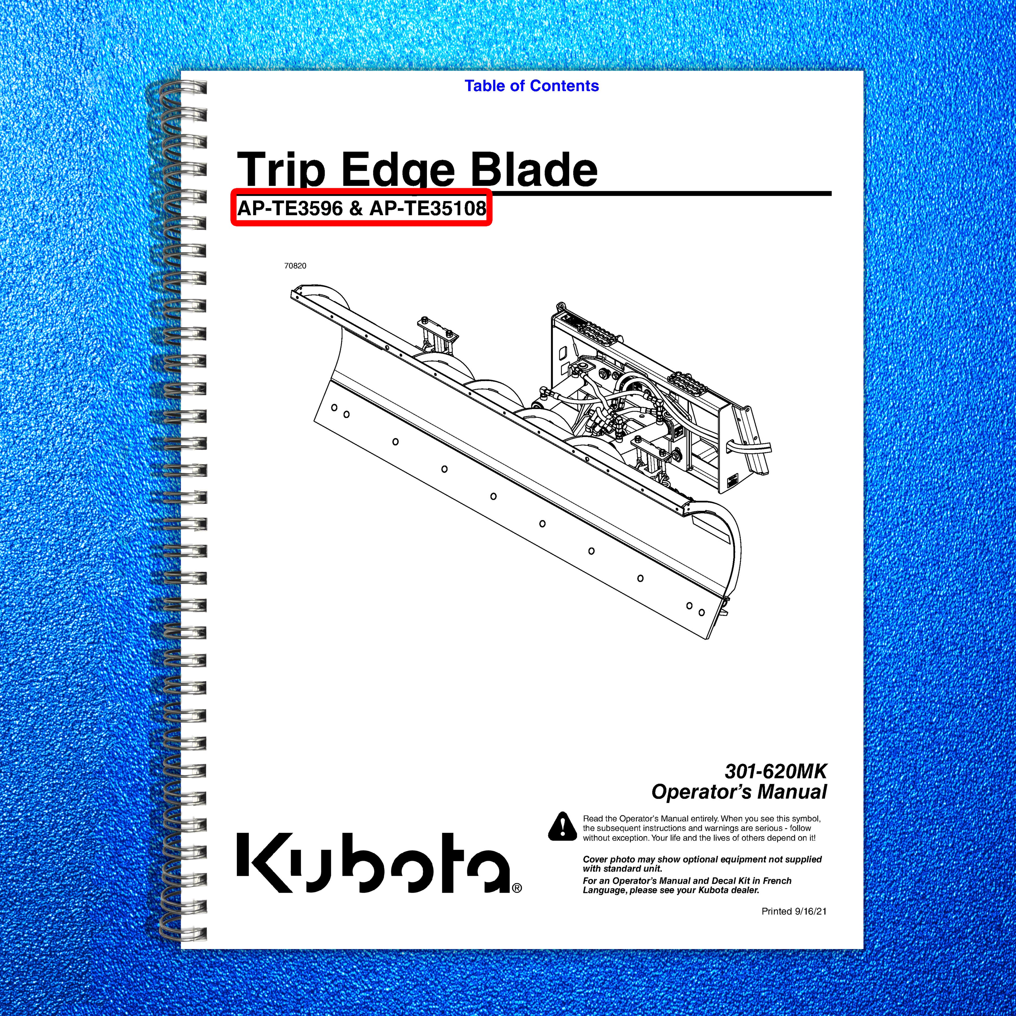 LAND PRIDE TE3596 Trip Edge Blades Operators Manual - WIRE BOUND - TOUGH COVERS