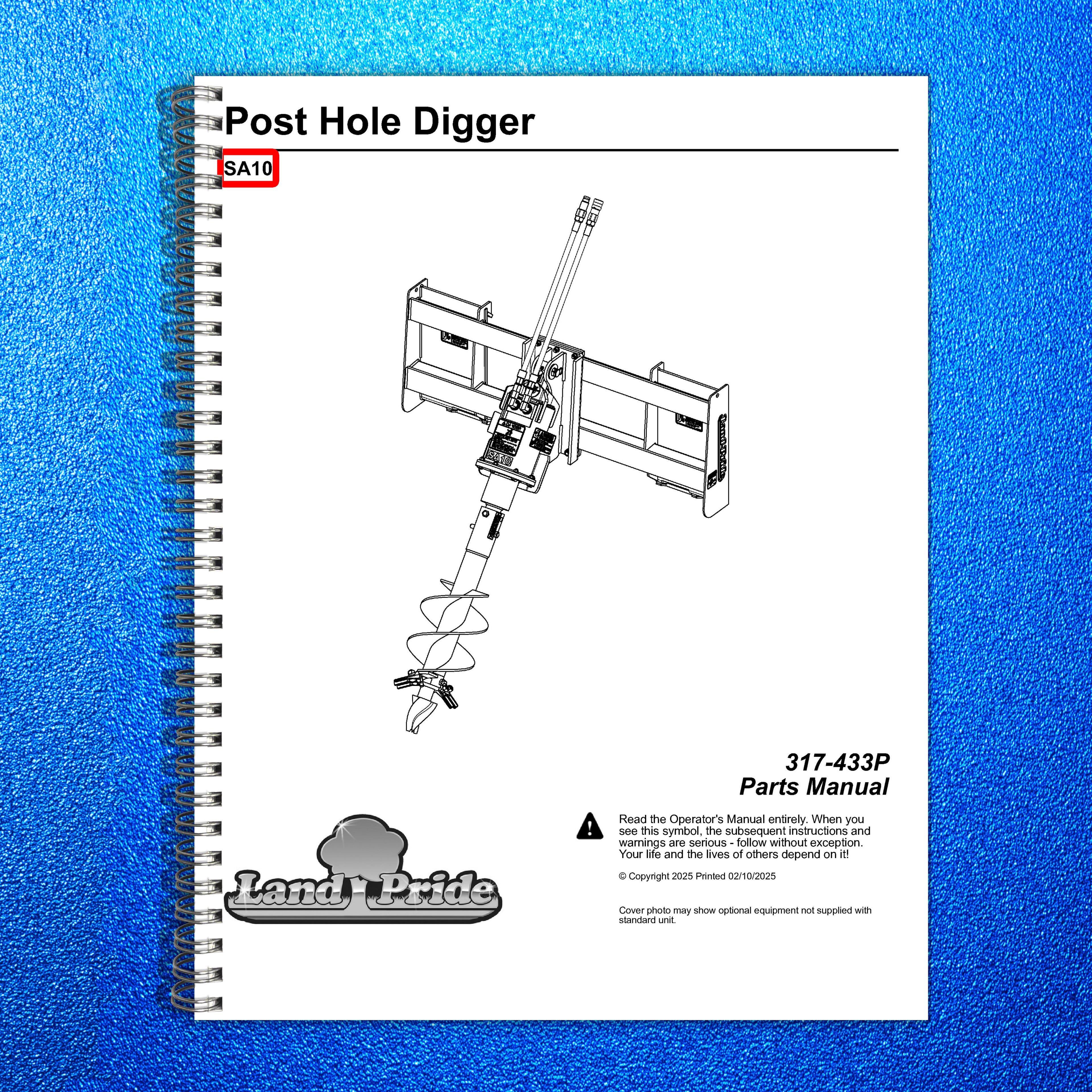 LAND PRIDE SA10 Series Hydraulic Post Hole Digger Parts Manual 2025 - WIRE BOUND