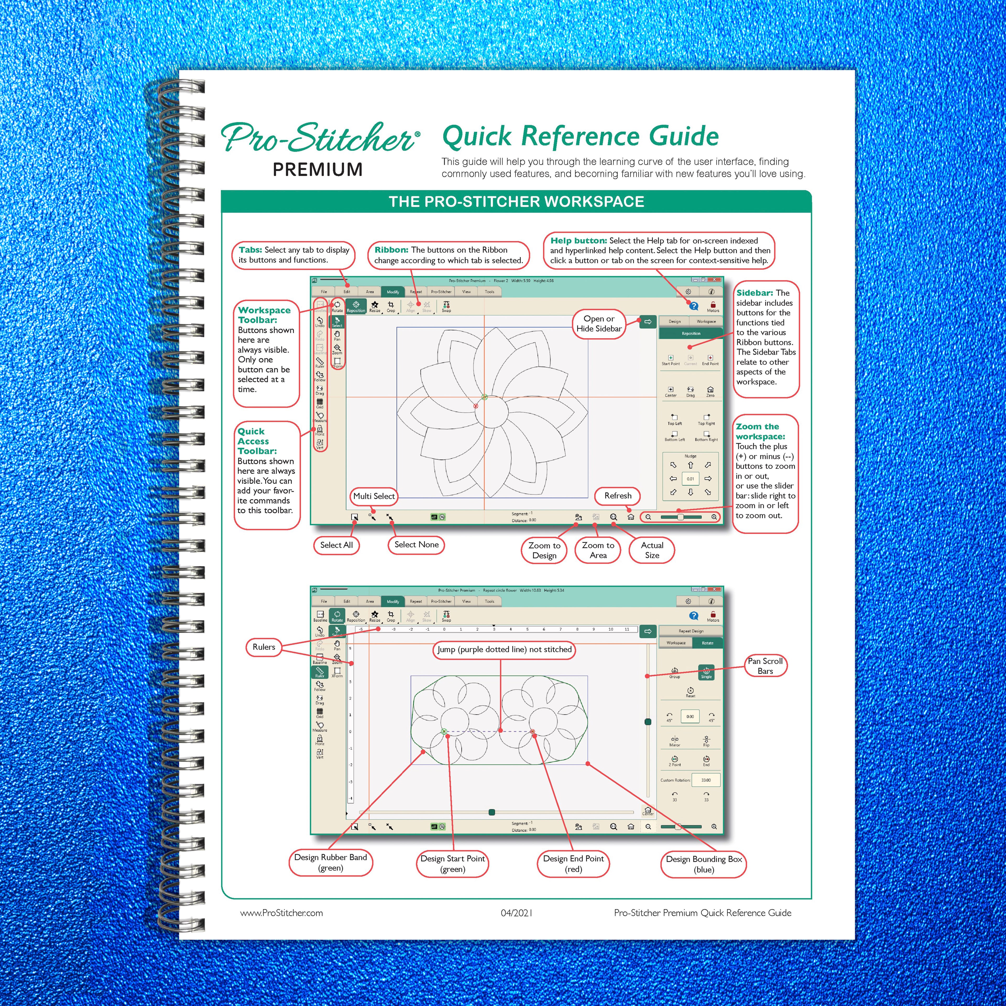 HANDI QUILTER Pro Stitcher Premium Quick Reference Guide Manual - WIRE BOUND