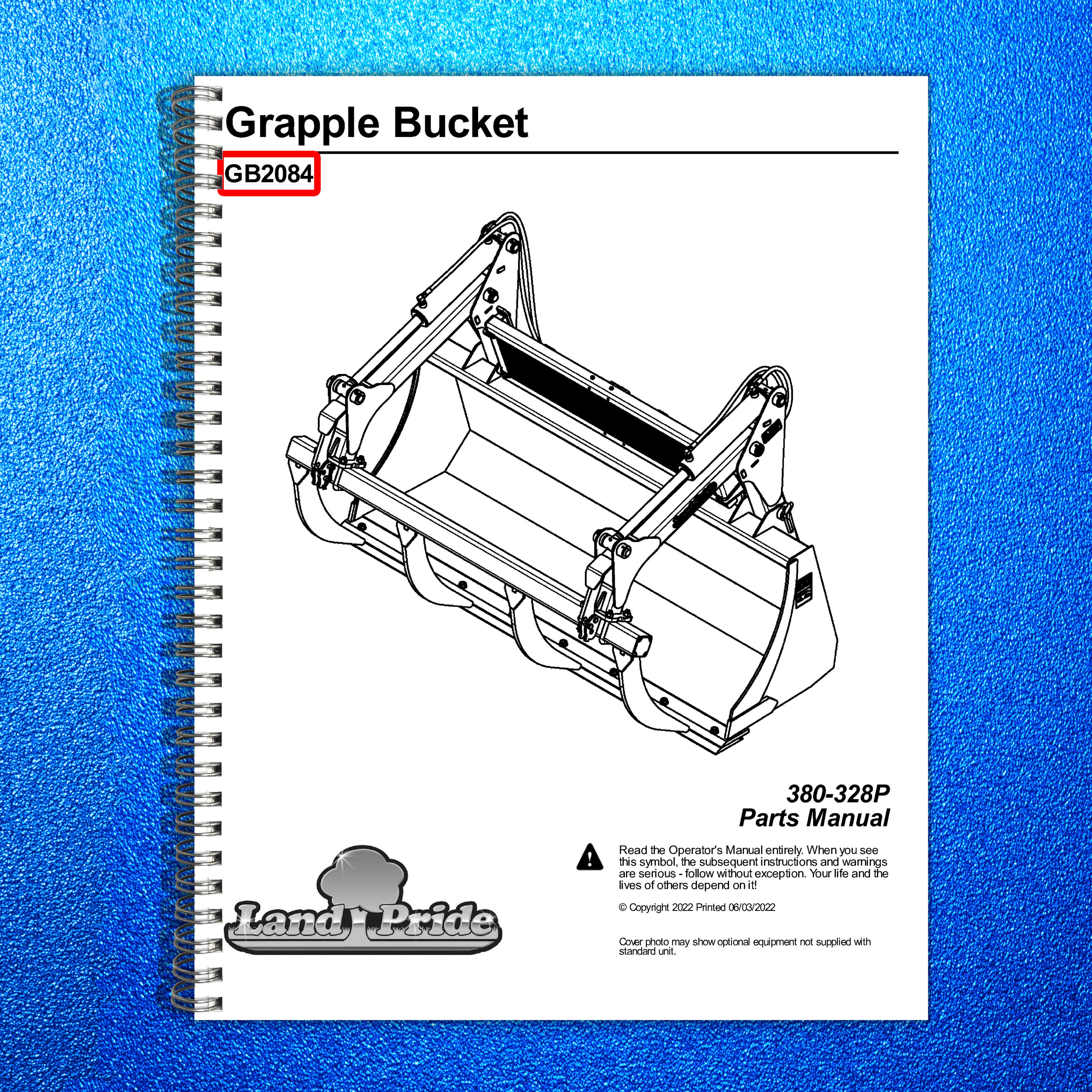 LAND PRIDE GB20 Series Grapple Bucket Parts Manual 2022 - WIRE BOUND - COVERS