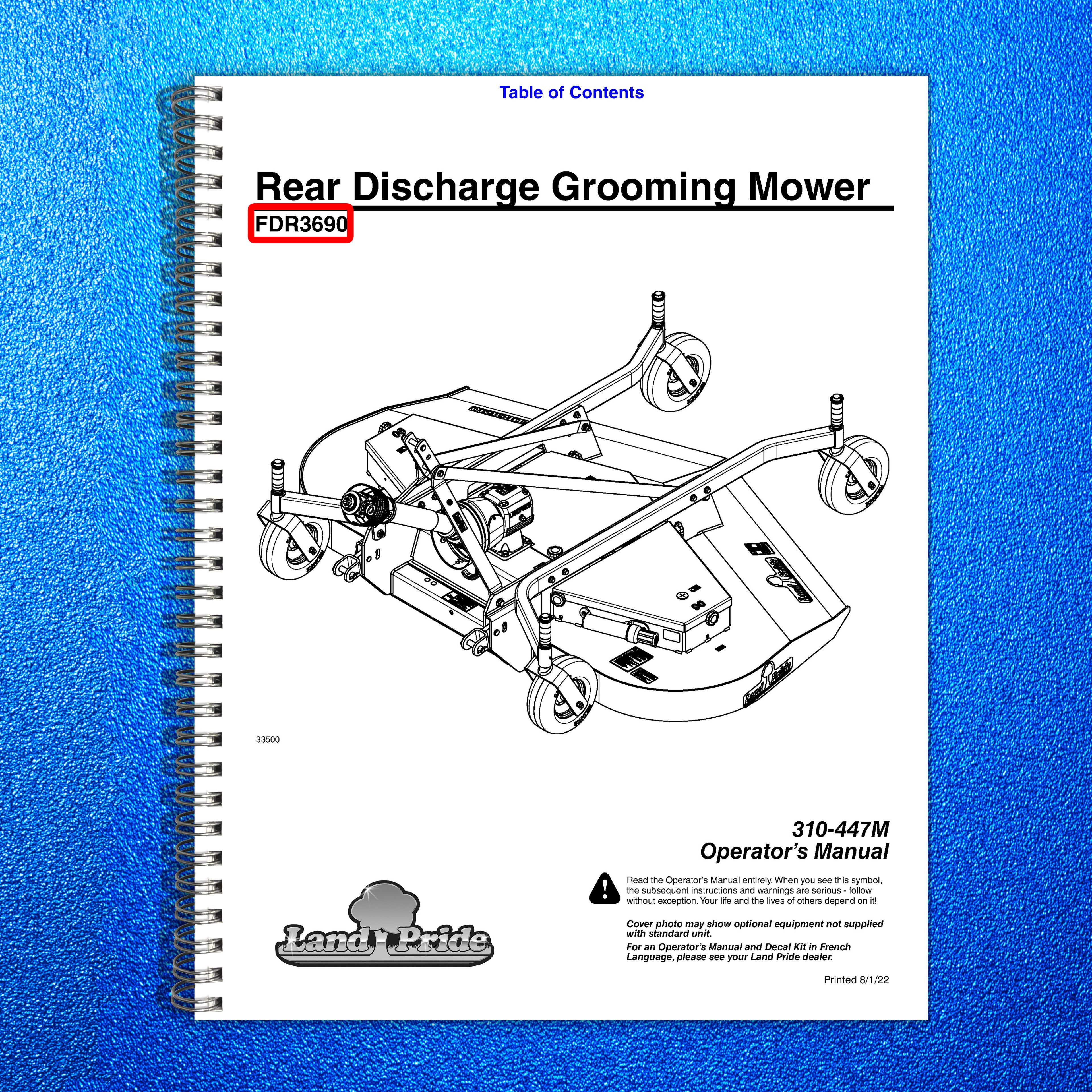 LAND PRIDE FDR36 Series Grooming Mowers Operators Manual - WIRE BOUND - COVERS