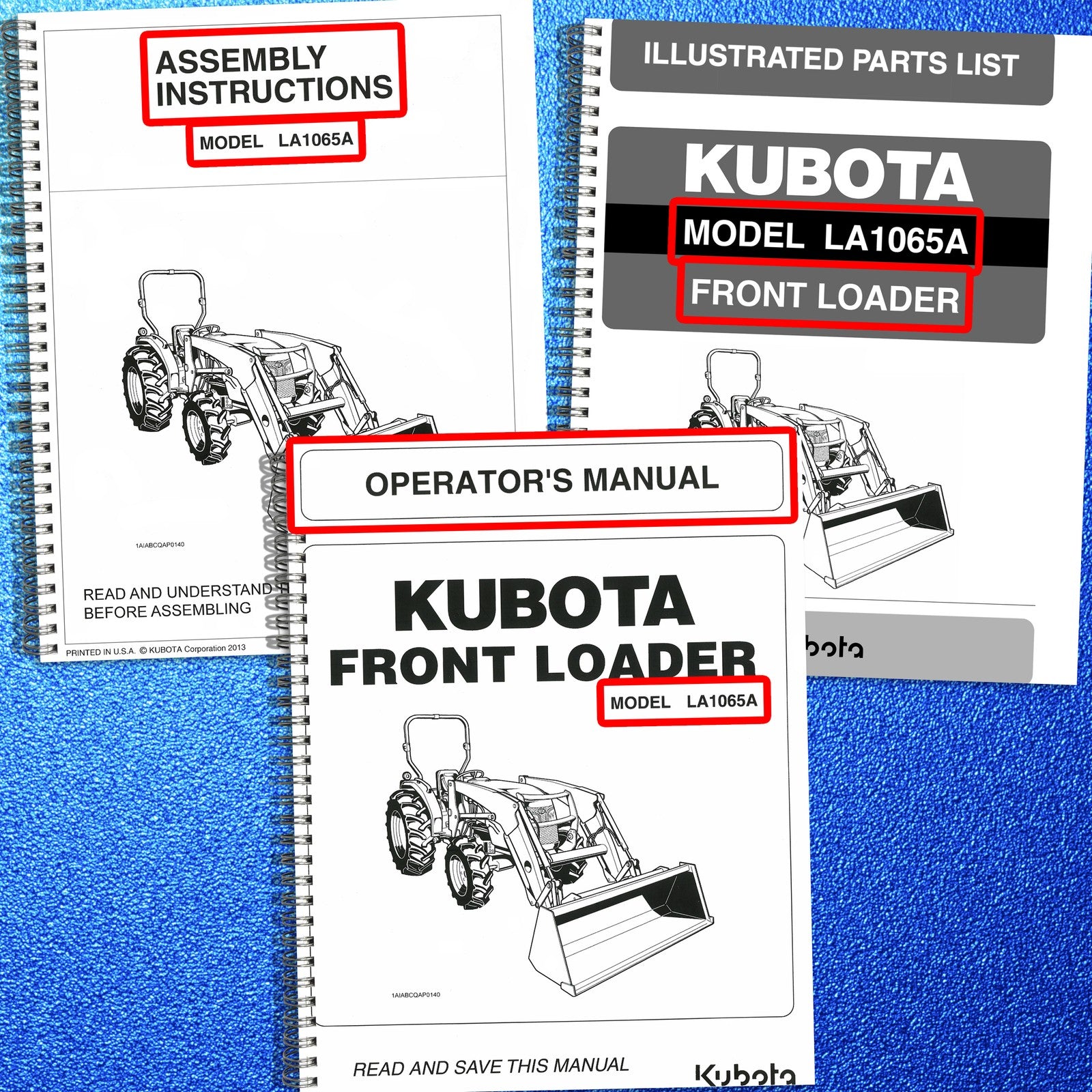 KUBOTA LA1065A Front Loader Assembly Parts & Operators Manual BUNDLE
