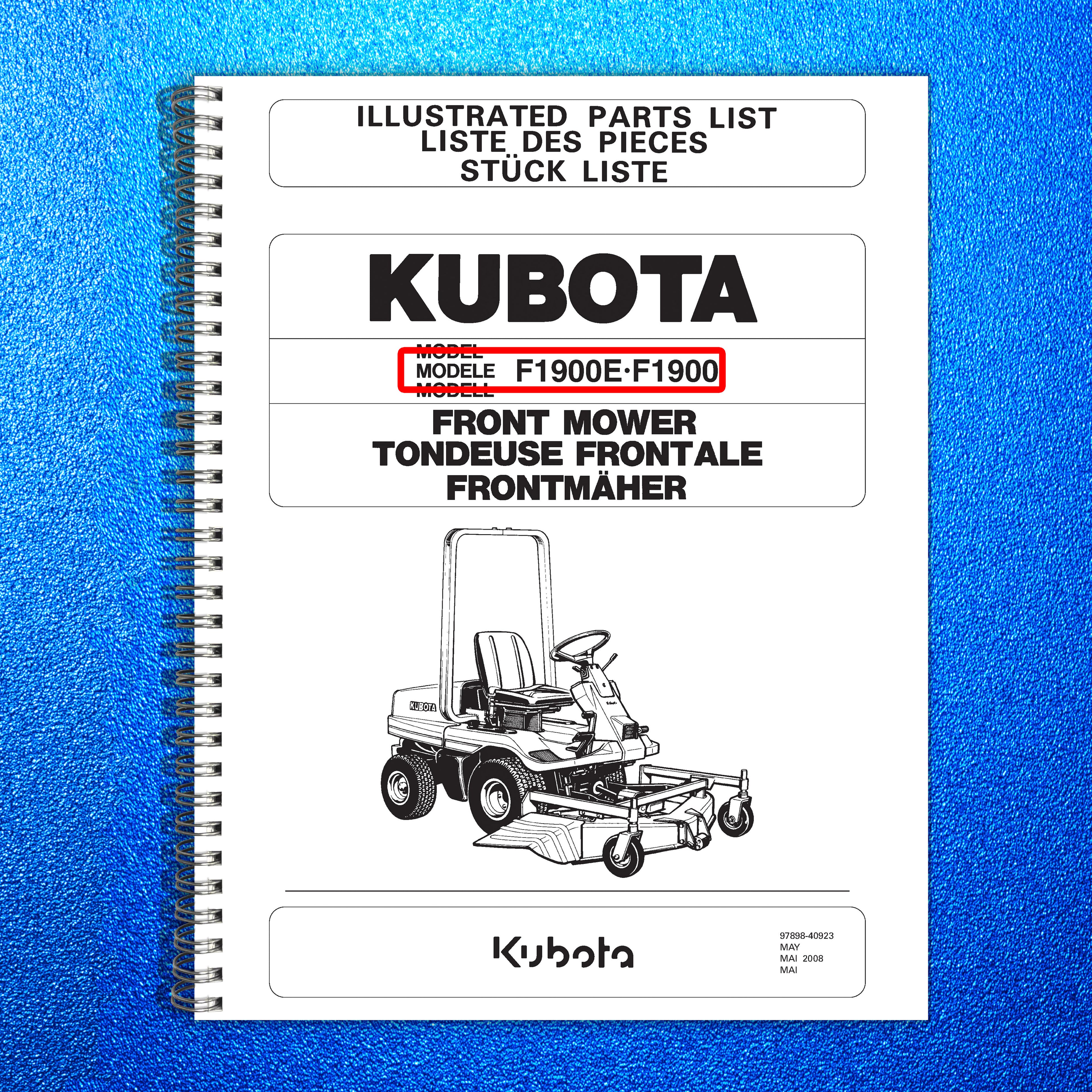 KUBOTA F1900 F1900E Mower Parts Manual 2008 - STEEL WIRE BOUND - TOUGH COVERS
