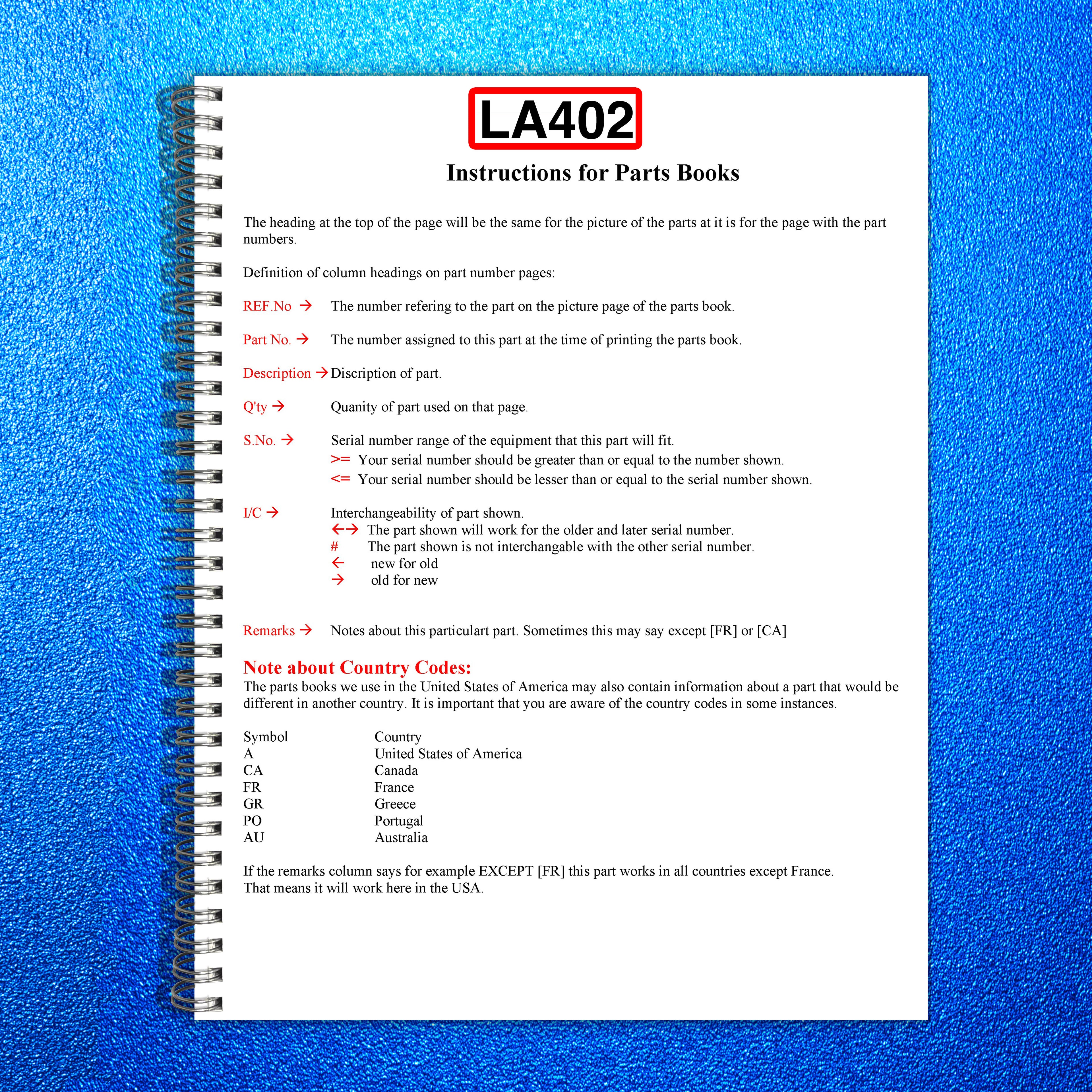 KUBOTA LA402 Loader Illustrated Parts List Manual - WIRE BOUND - TOUGH COVERS