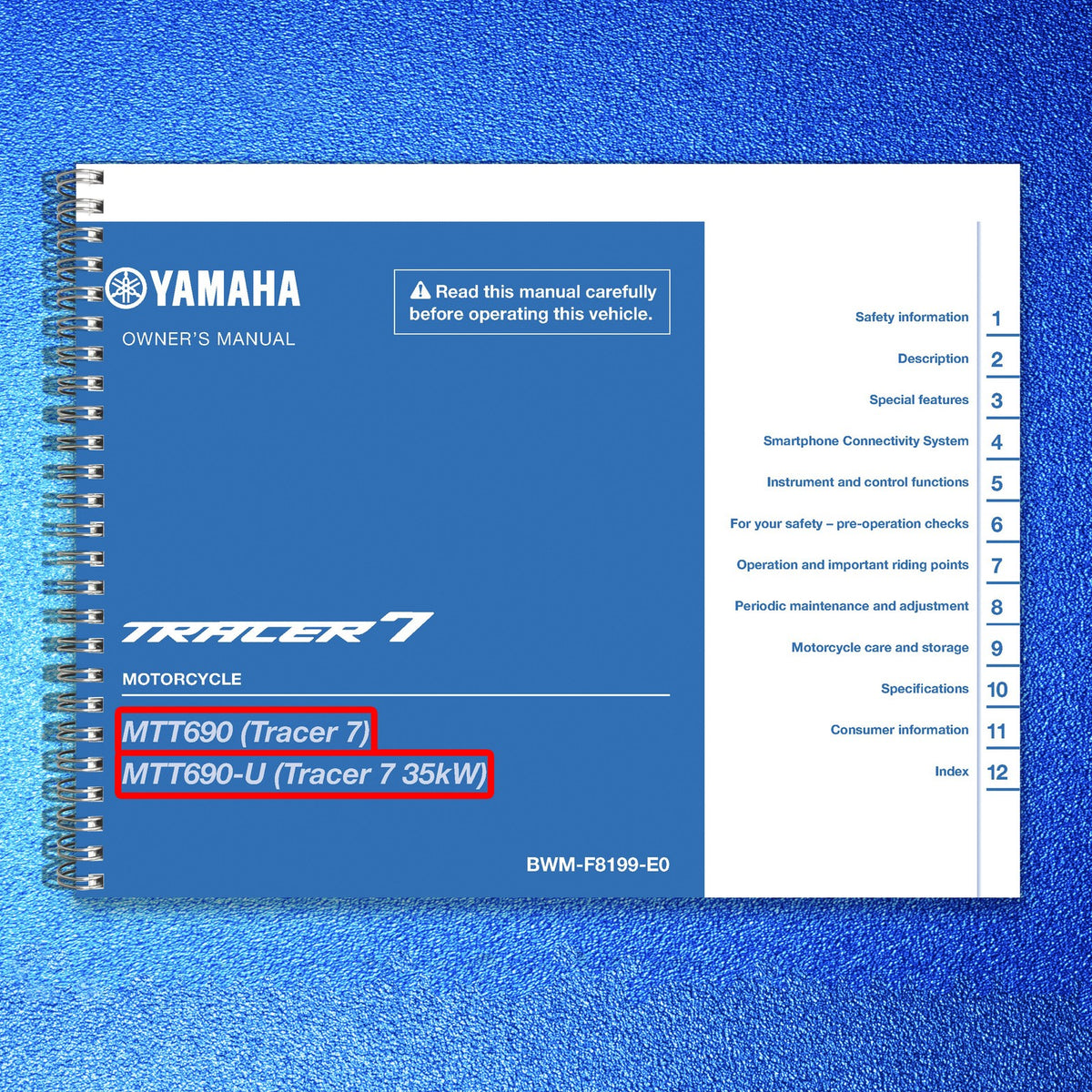 YAMAHA Tracer 7 Motorcycle Owners Manual 2025 - STEEL WIRE BOUND - TOUGH COVERS