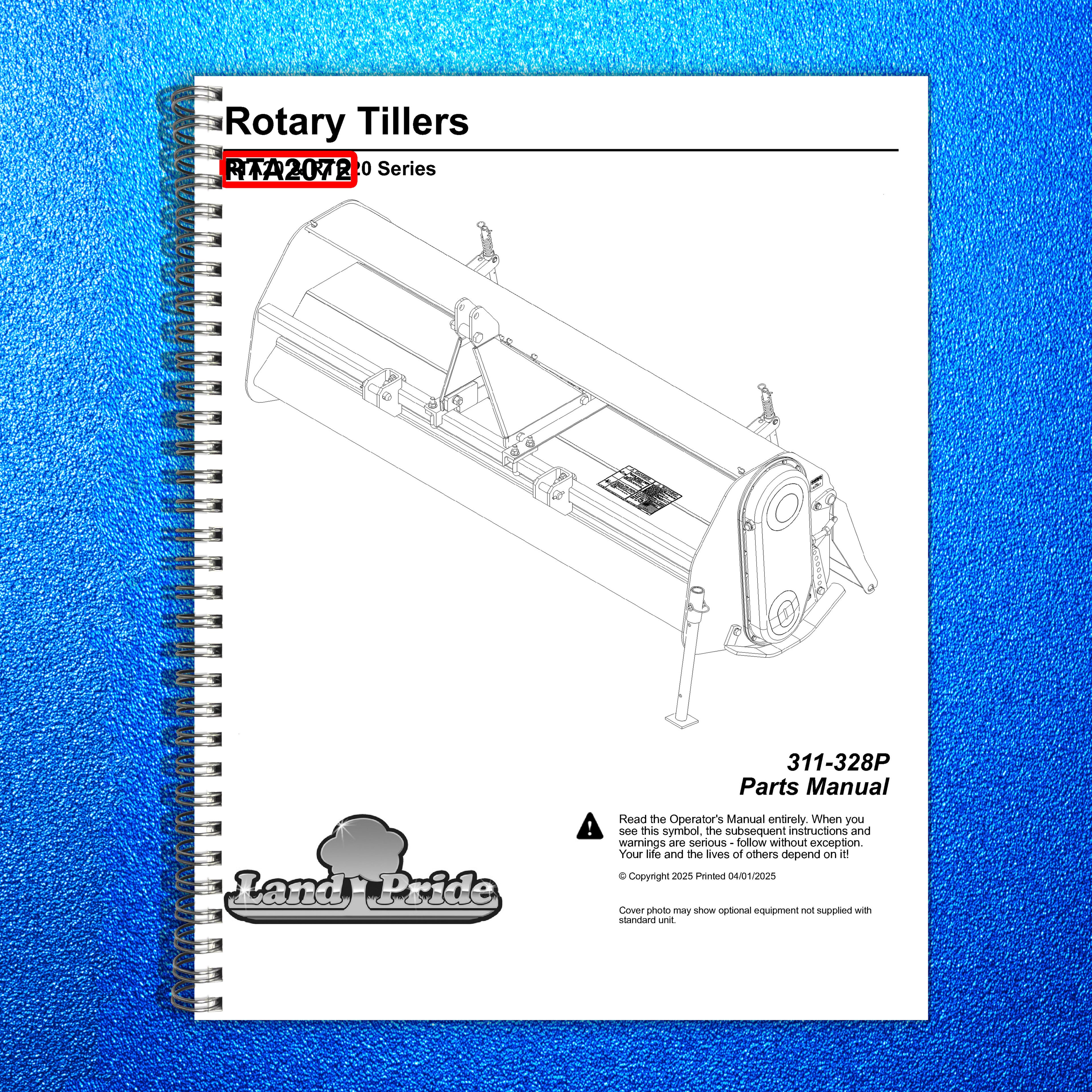 LAND PRIDE RTA2072 Forward Rotation Rotary Tillers Parts Manual 2025 - BOUND