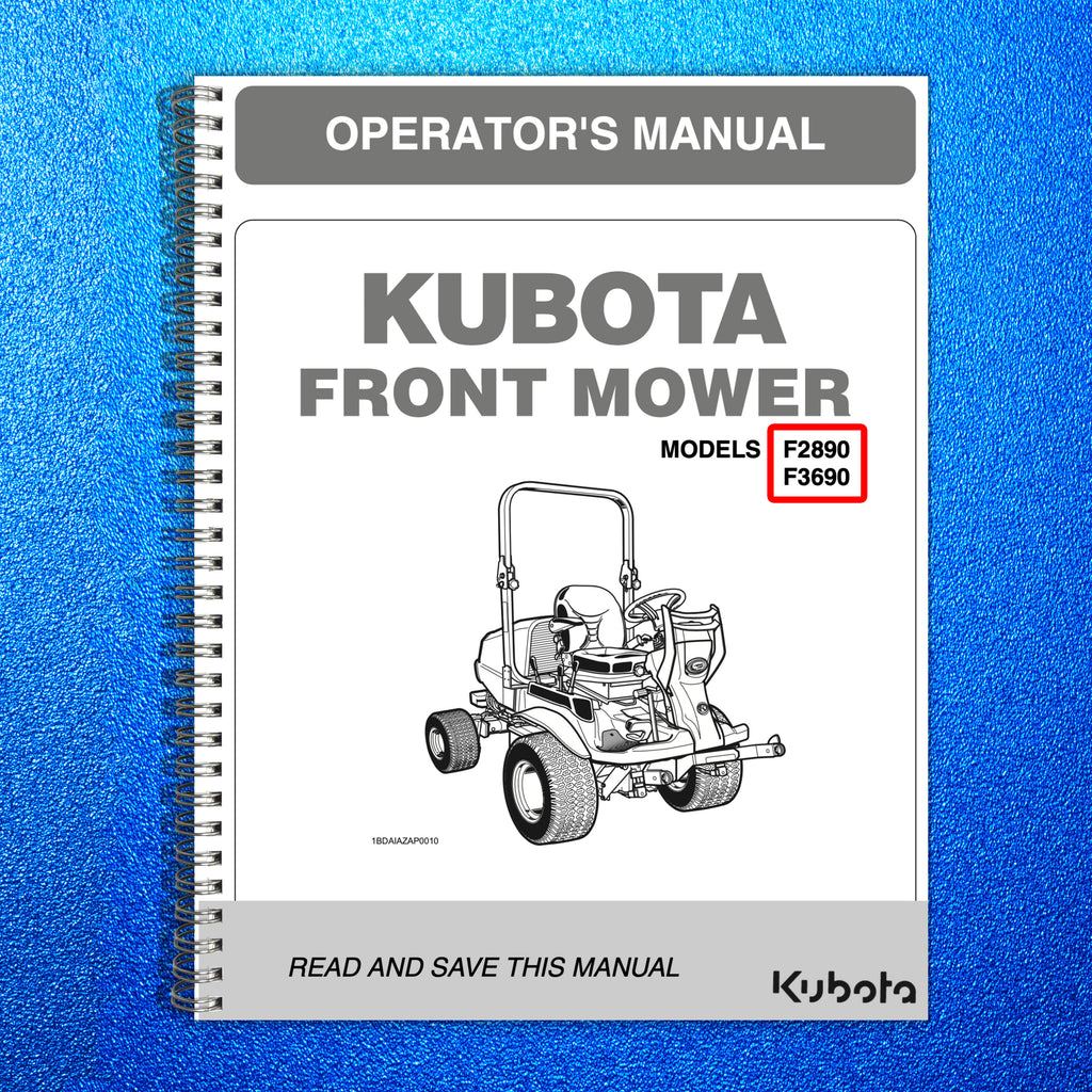 KUBOTA F2890 F3690 FRONT MOWER OPERATORS MANUAL - WIRE BOUND - TOUGH COVERS