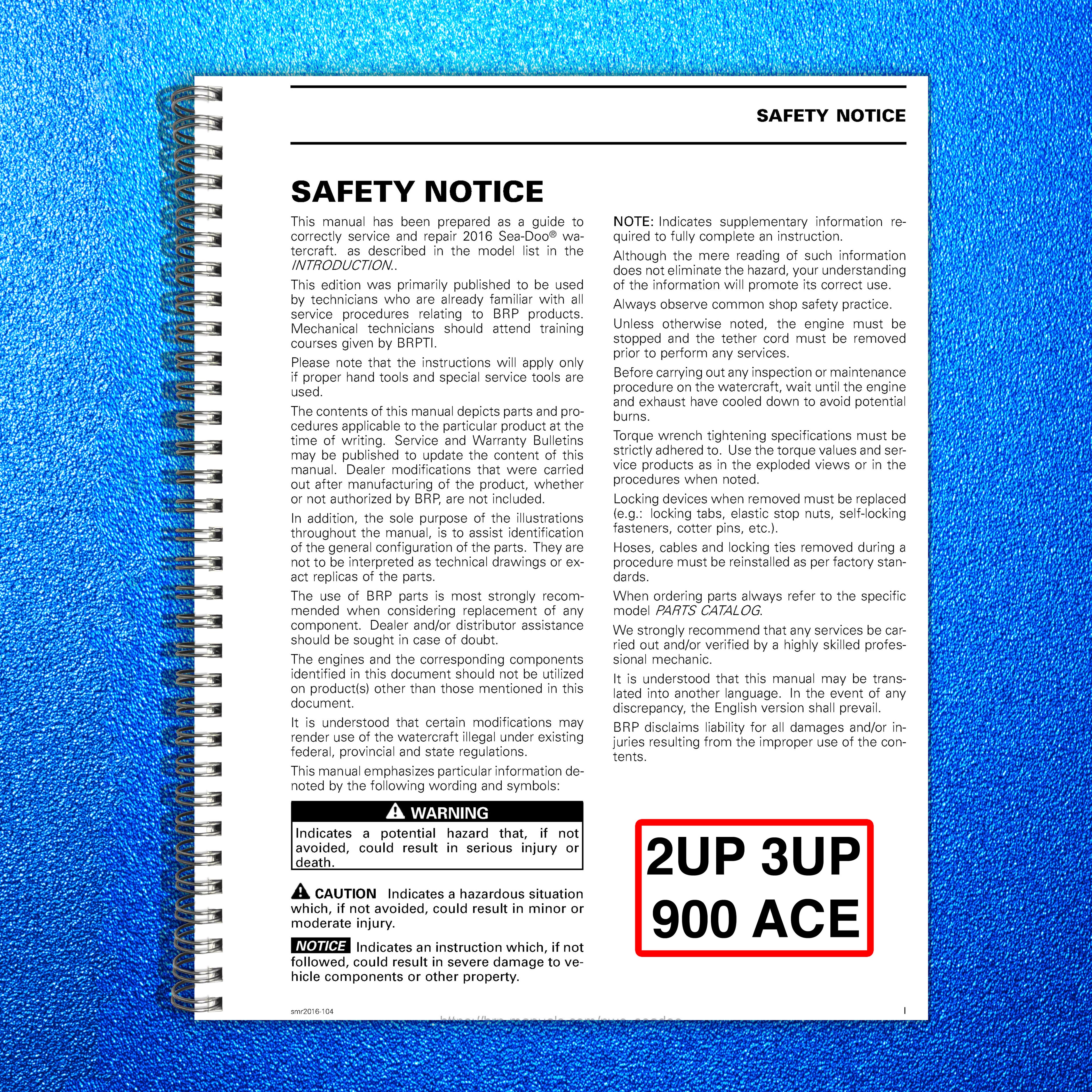 SEA-DOO Spark 2UP 3UP 900 ACE Service Manual 2016 - BOUND - COVERS - XL FOLDOUTS