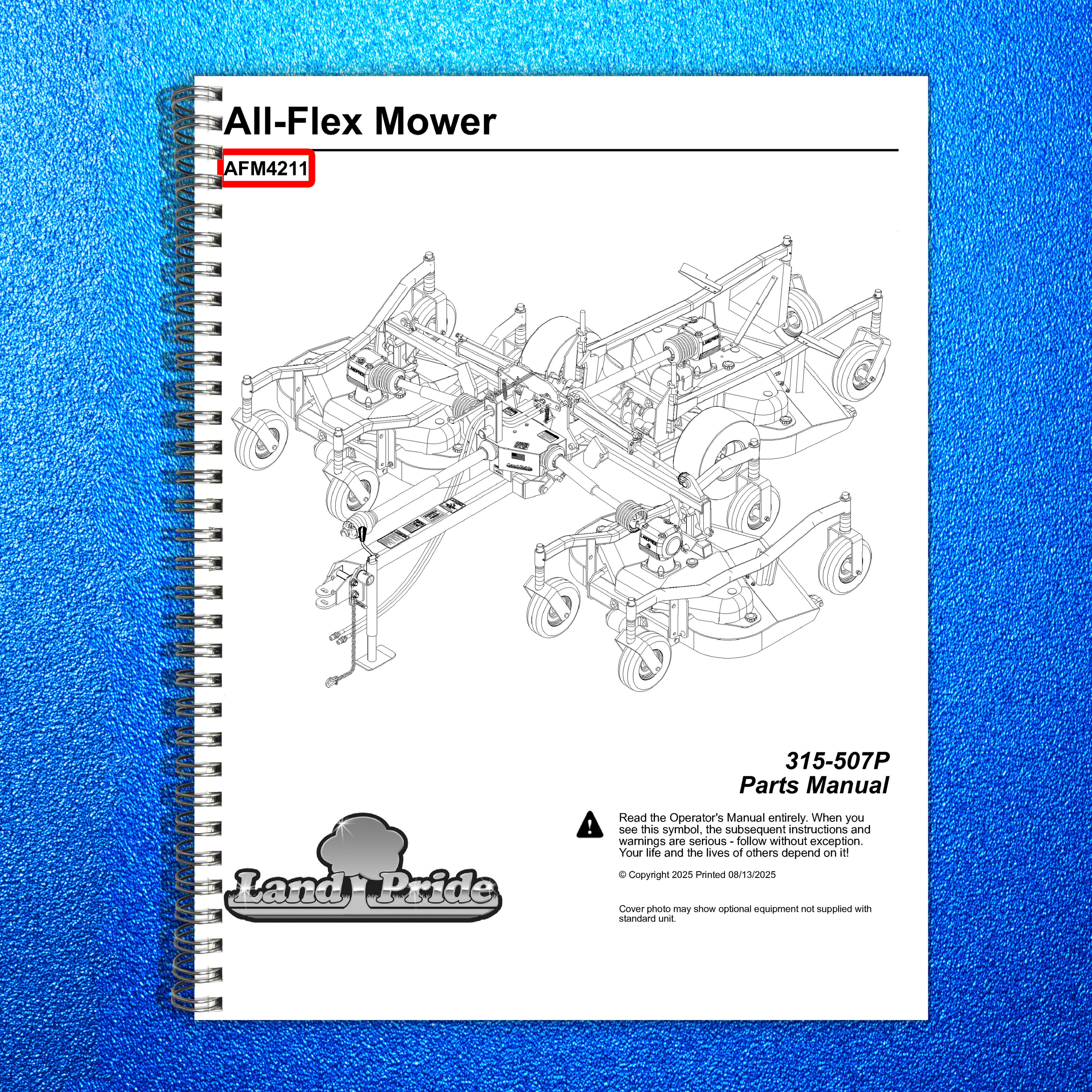 LAND PRIDE AFM4211 All-flex Mowers Parts Manual 2025 - WIRE BOUND - TOUGH COVERS