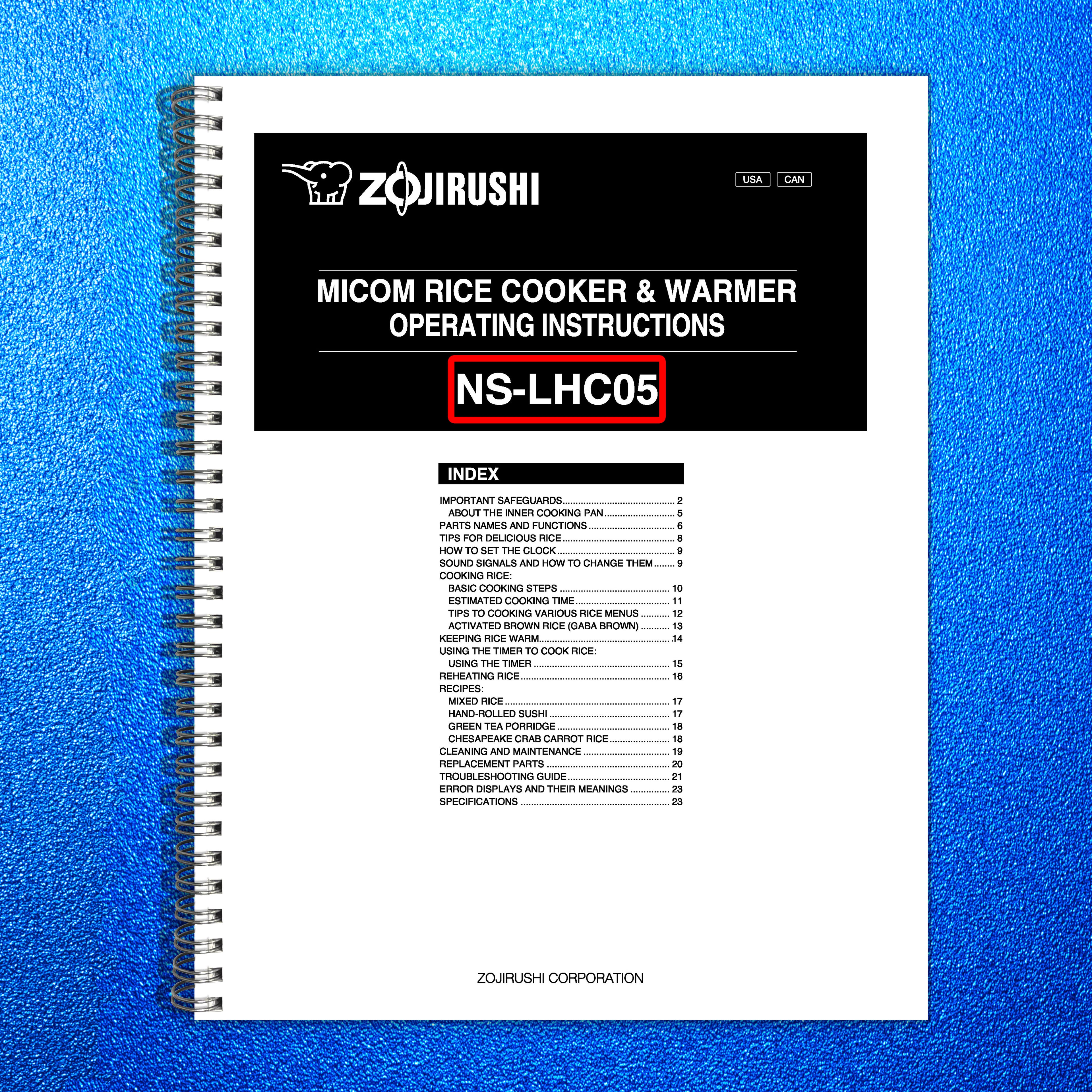 ZOJIRUSHI NS-LHC05 Micom Rice Cooker  Warmer Operating Instructions Manual